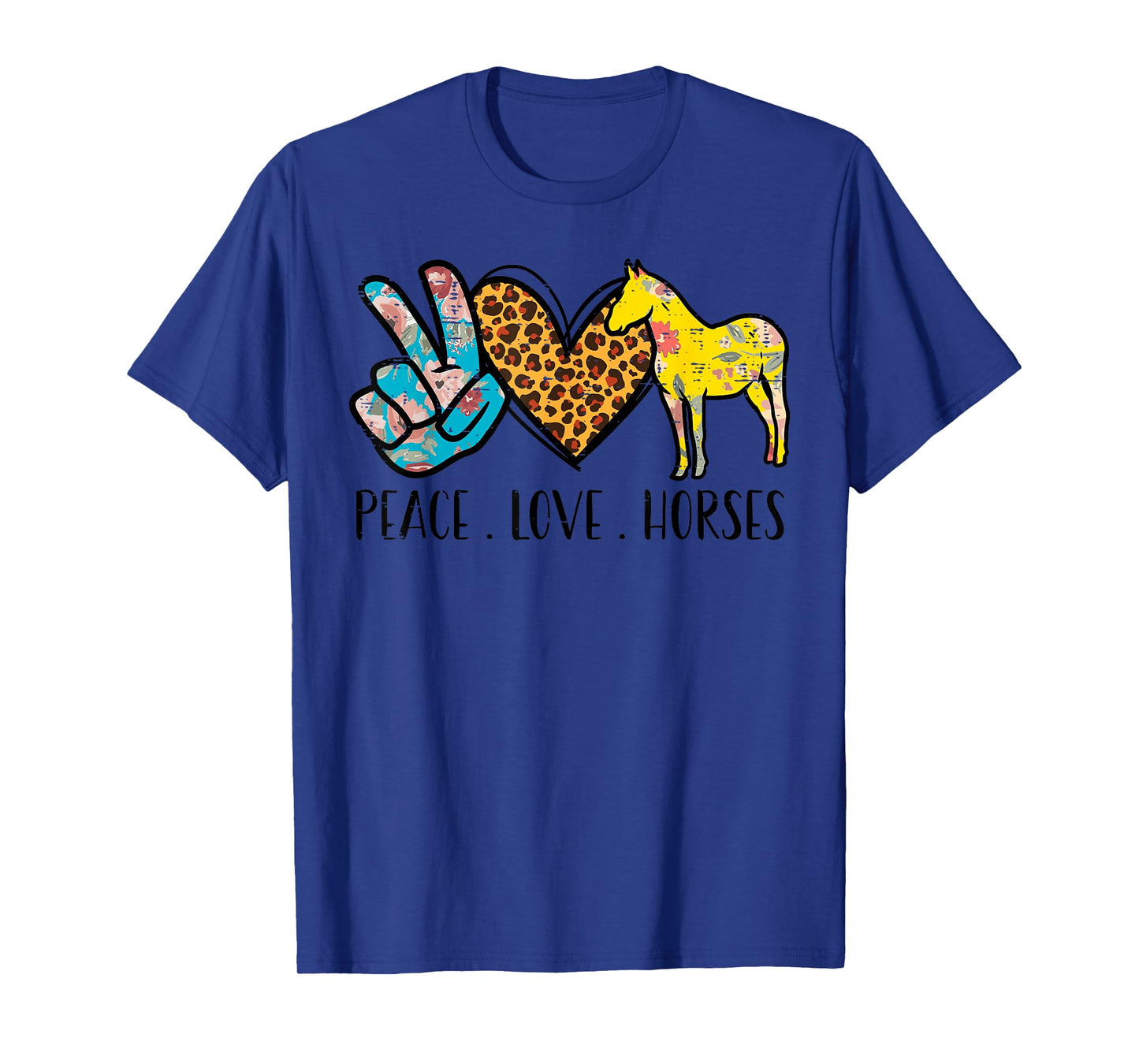 Peace Love Horses Riding Equestrian Gypsy Hippie Women Girls T-Shirt