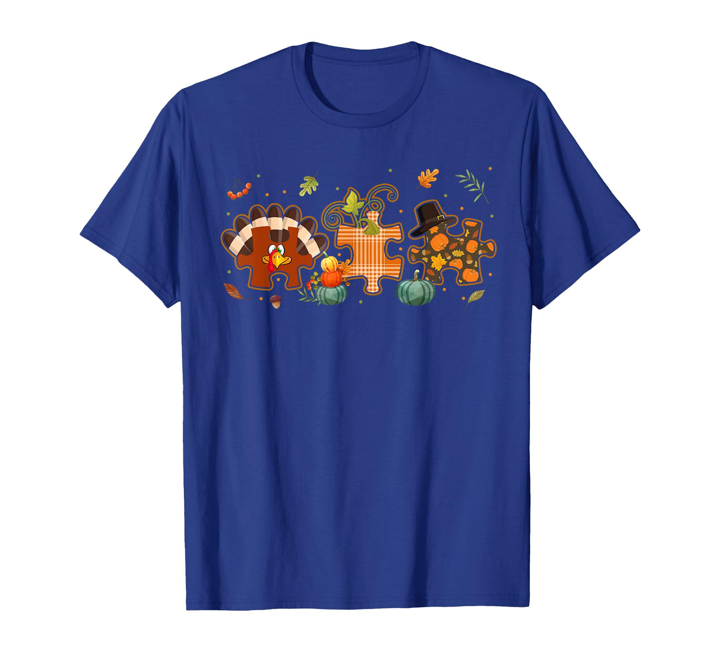 Cute Turkey Autism Awareness Puzzle Pumpkin Thanksgiving Day T-Shirt