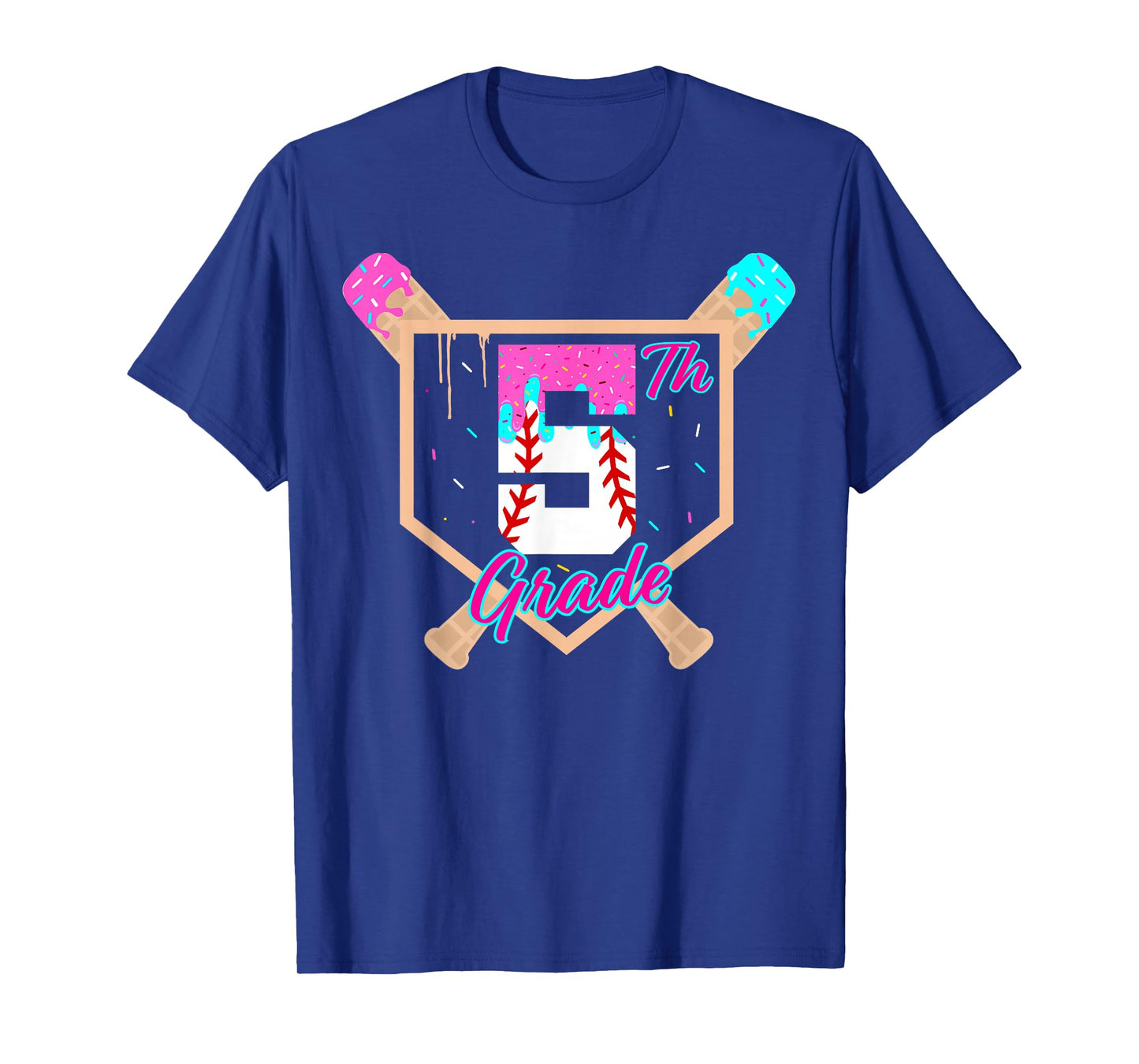 5th Grade Back to School Baseball Ice Cream Drip Home Plate T-Shirt