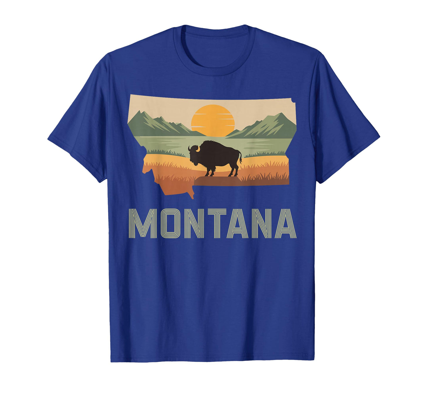 Montana Bison Sunset Mountains Retro Western T-Shirt