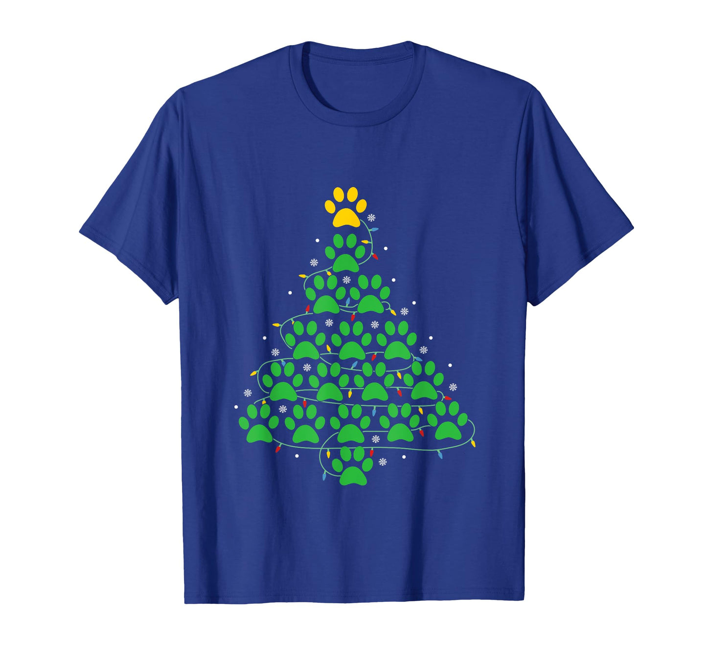 Dog Paw Christmas Design Lr Unisex-Adult Dog Paws Print Christmas Tree Lights Dog Lover T-Shirt