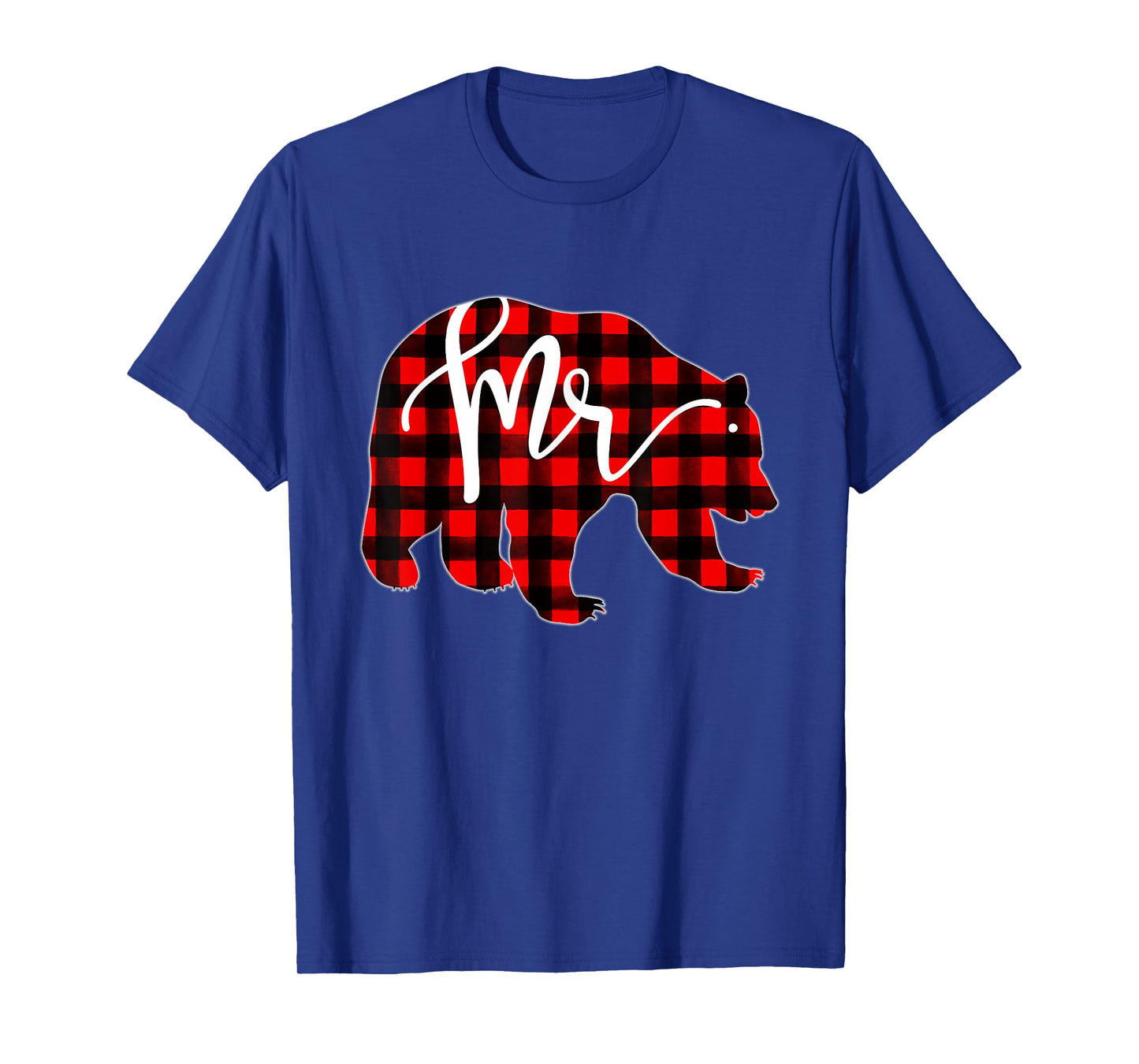 Red Plaid Mr Bear Matching Family Christmas Eve Newlywed T-Shirt