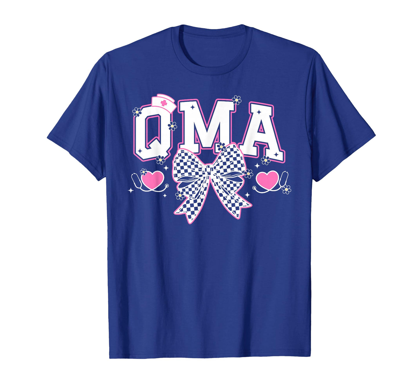 Retro QMA Coquette Bow Checkered Qualified Medication Aide T-Shirt