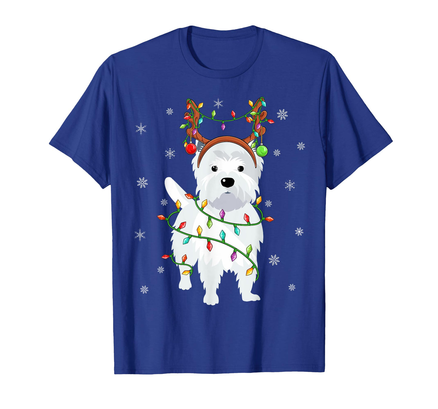 Westie Dog Xmas Lighting Reindeer Hat Westie Christmas T-Shirt for Men Women Kids