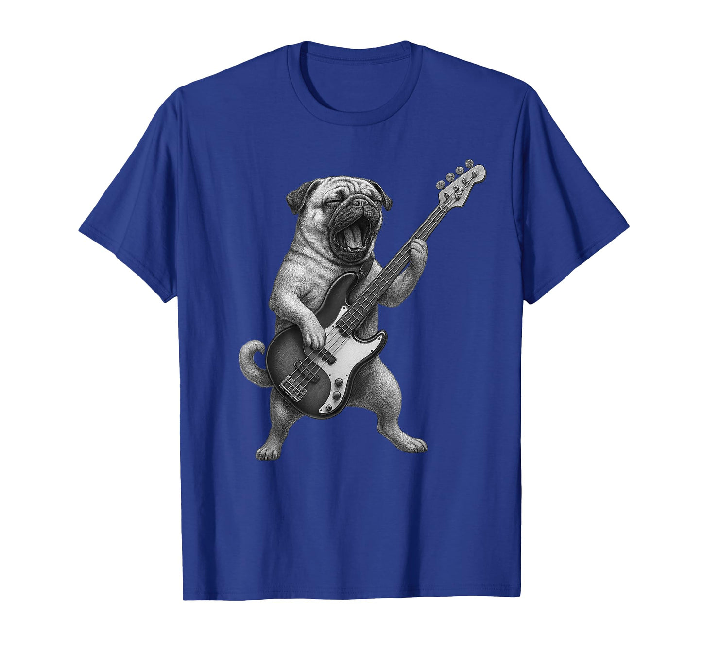 Pug Playing Bass Guitar Rock Music Dog Lover T-Shirt
