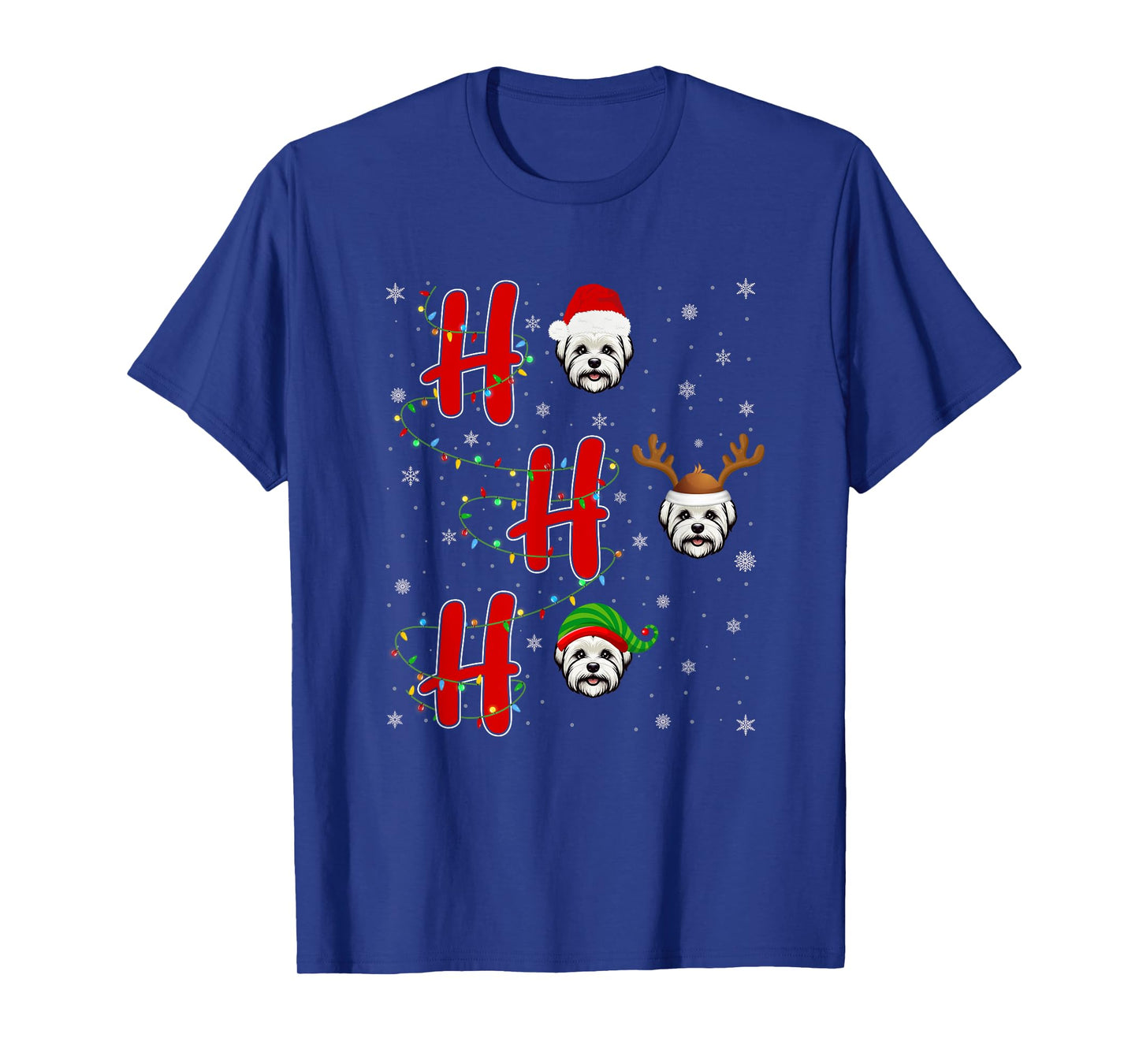 Xmas Lights HO HO HO Maltese Dog Funny Ugly Christmas T-Shirt