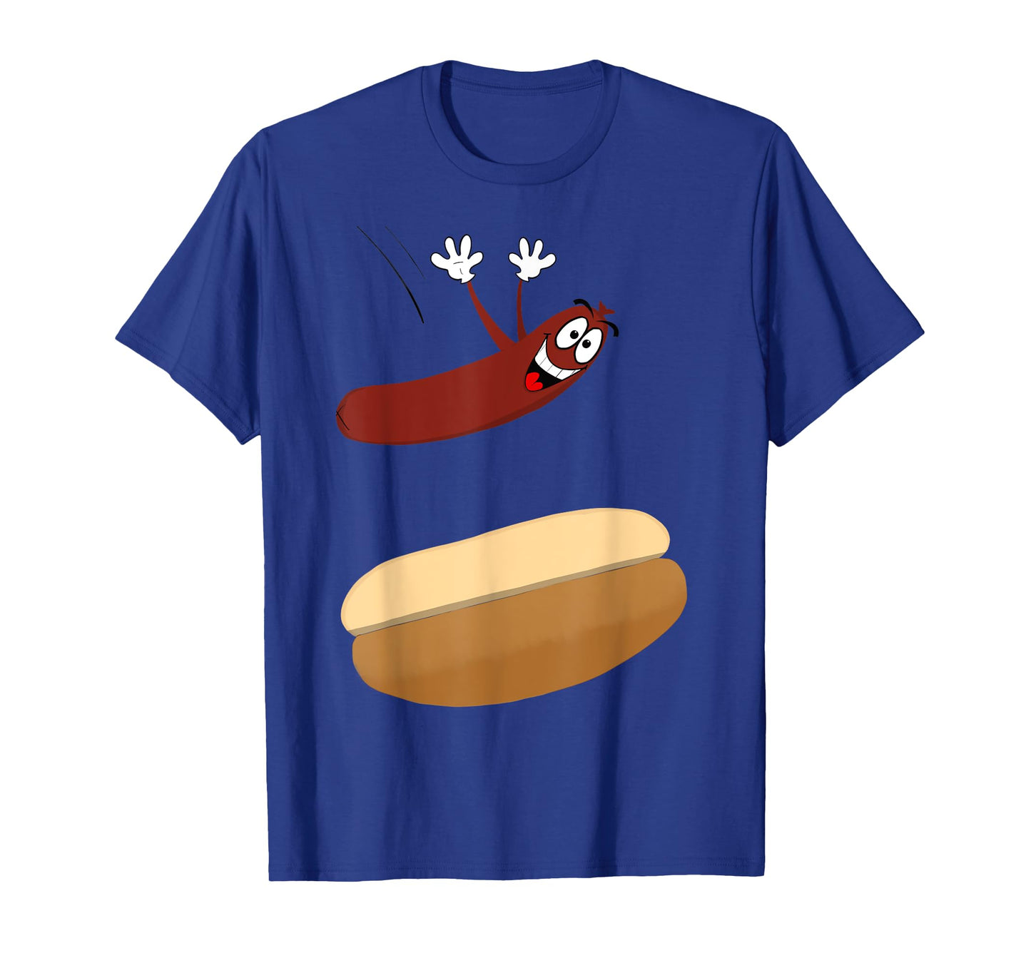 Happy Cartoon Hot Dog Jumping into a Bun T-Shirt T-Shirt