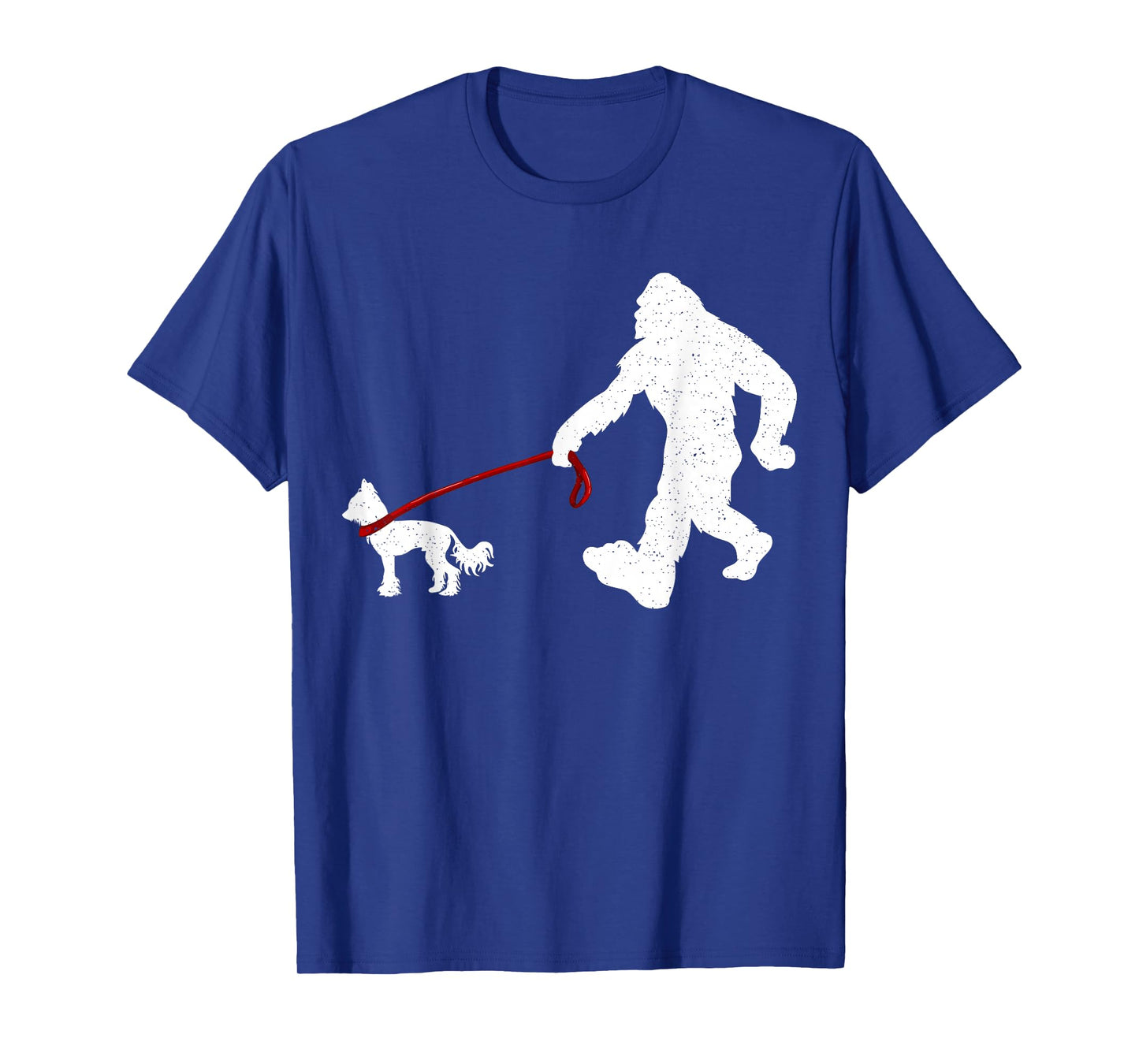 Funny Bigfoot Walking With Chinese Crested Dog Gifts T-Shirt