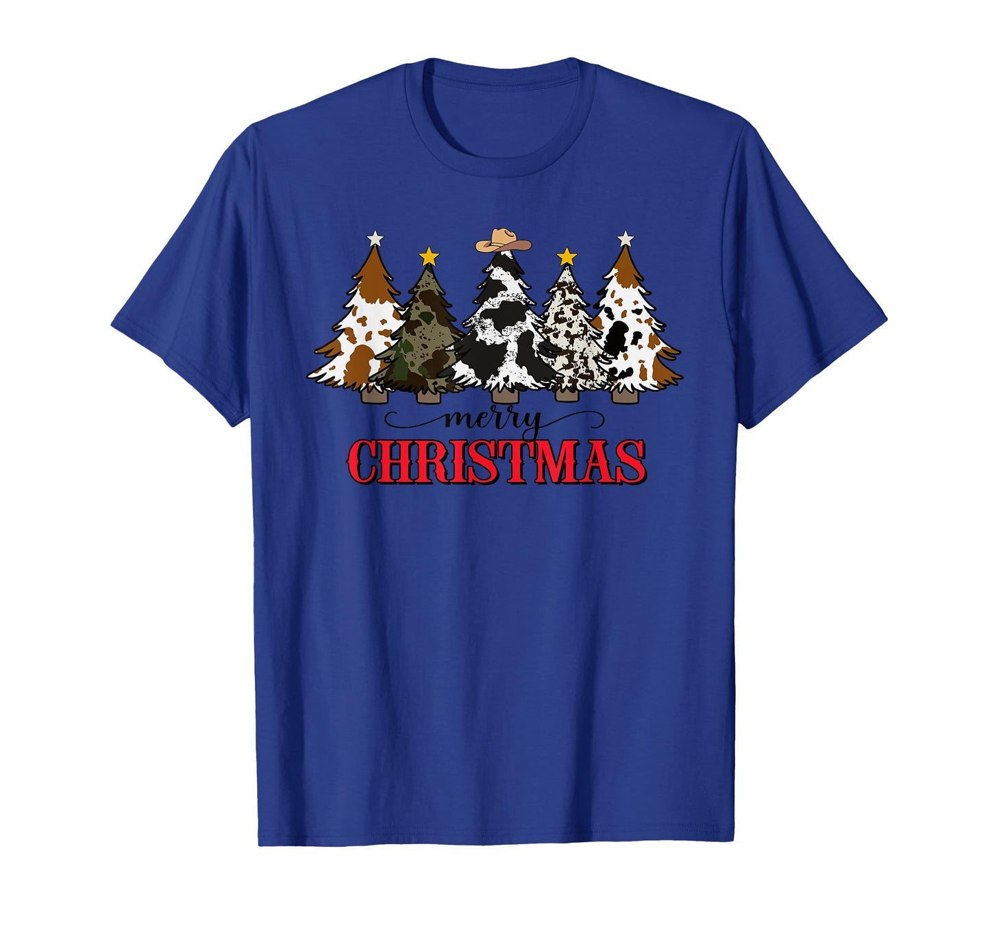Merry Christmas Tree Western Cowhide Xmas Cowboy Farm Lover T-Shirt