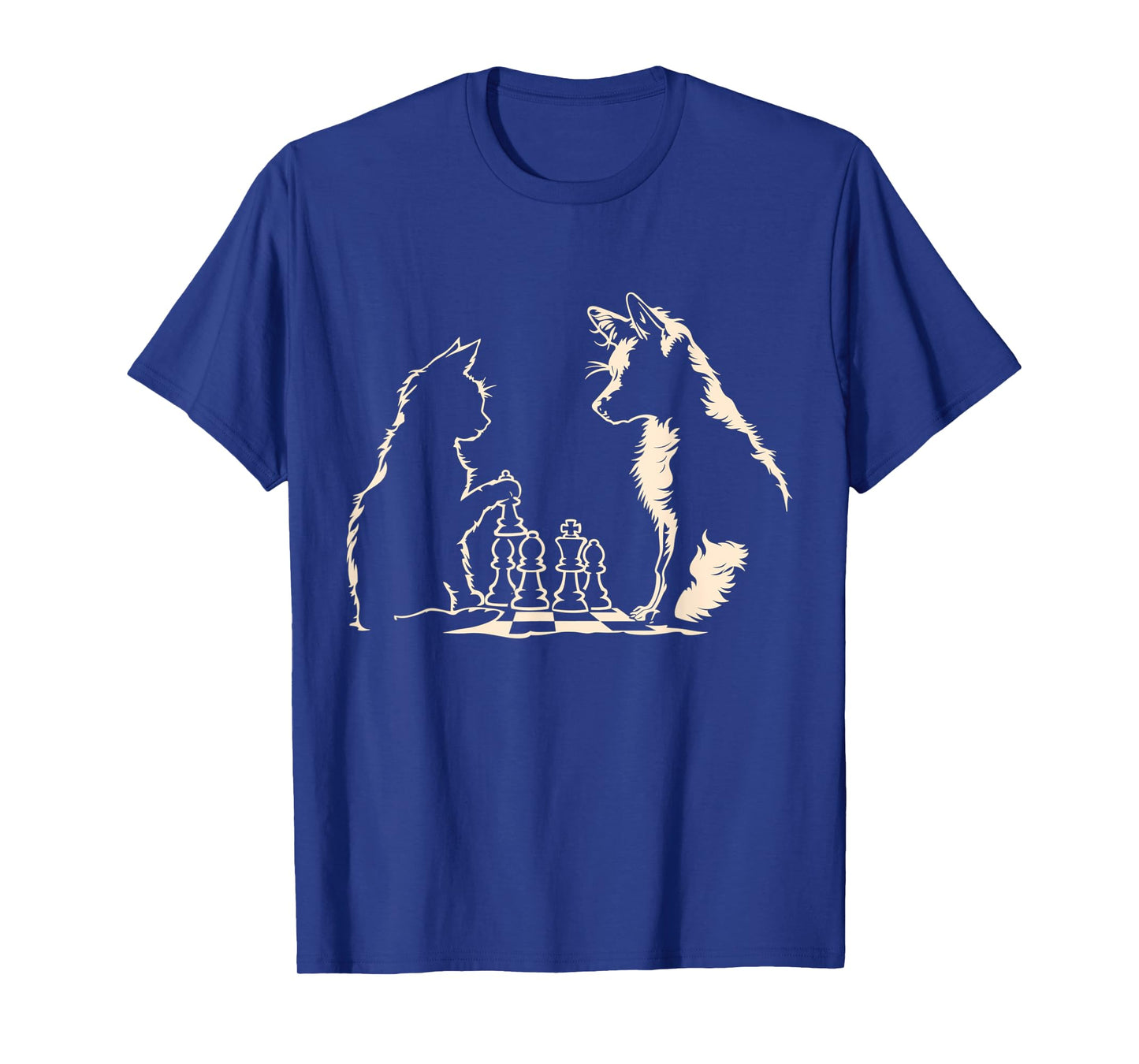 Funny Chess Player Dog Cat Playing Chess Board T-Shirt for Men Women Kids