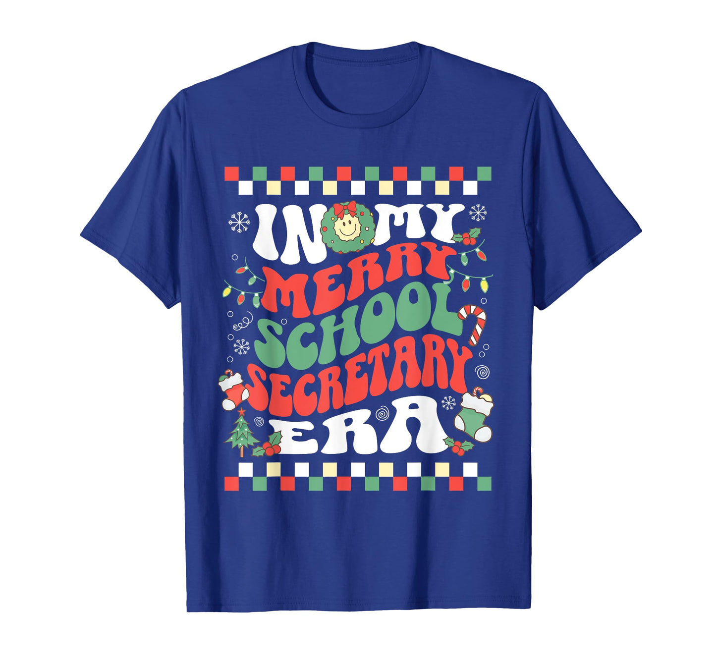In My Merry School Secretary Era Retro Groovy Christmas T-Shirt