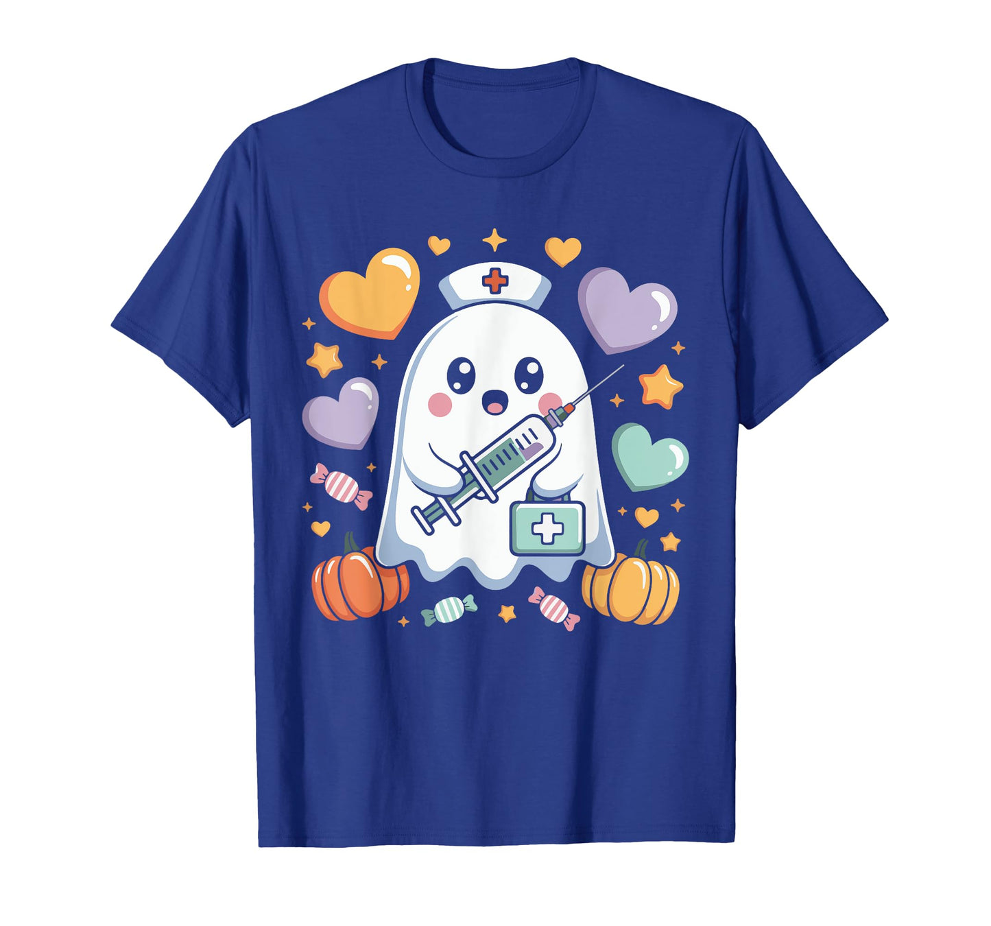 Cute Halloween Ghost Nurse Syringe Pumpkin Hearts Design T-Shirt