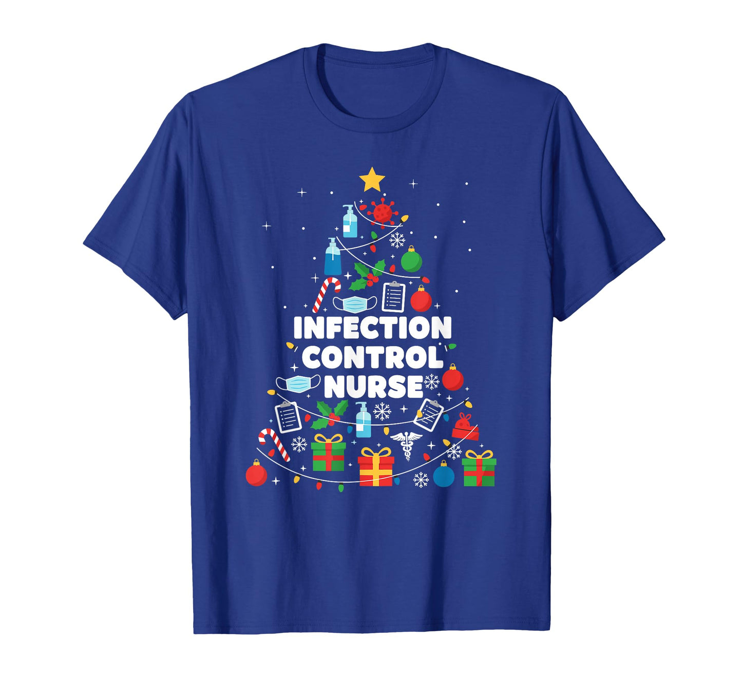 Infection Control Nurse Christmas Tree Lights Womens Mens T-Shirt