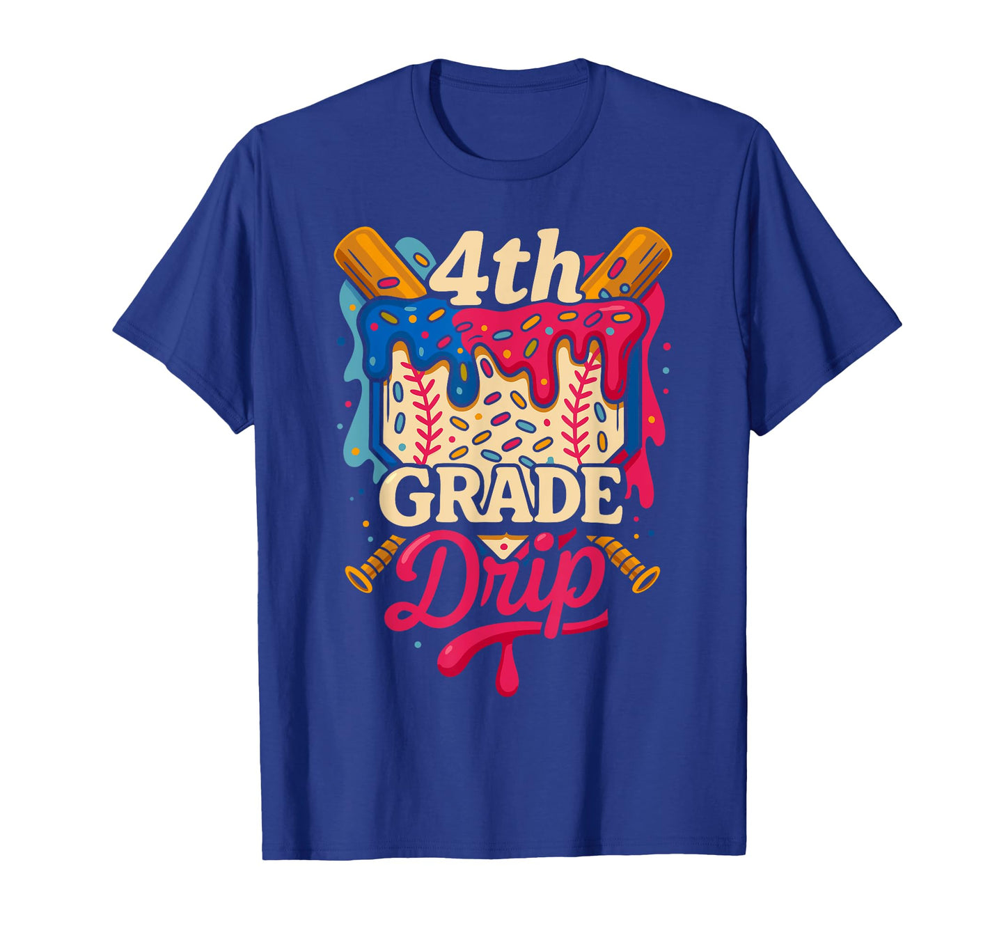 Kids 4th Grade Ice Cream Drip Baseball Back to School T-Shirt