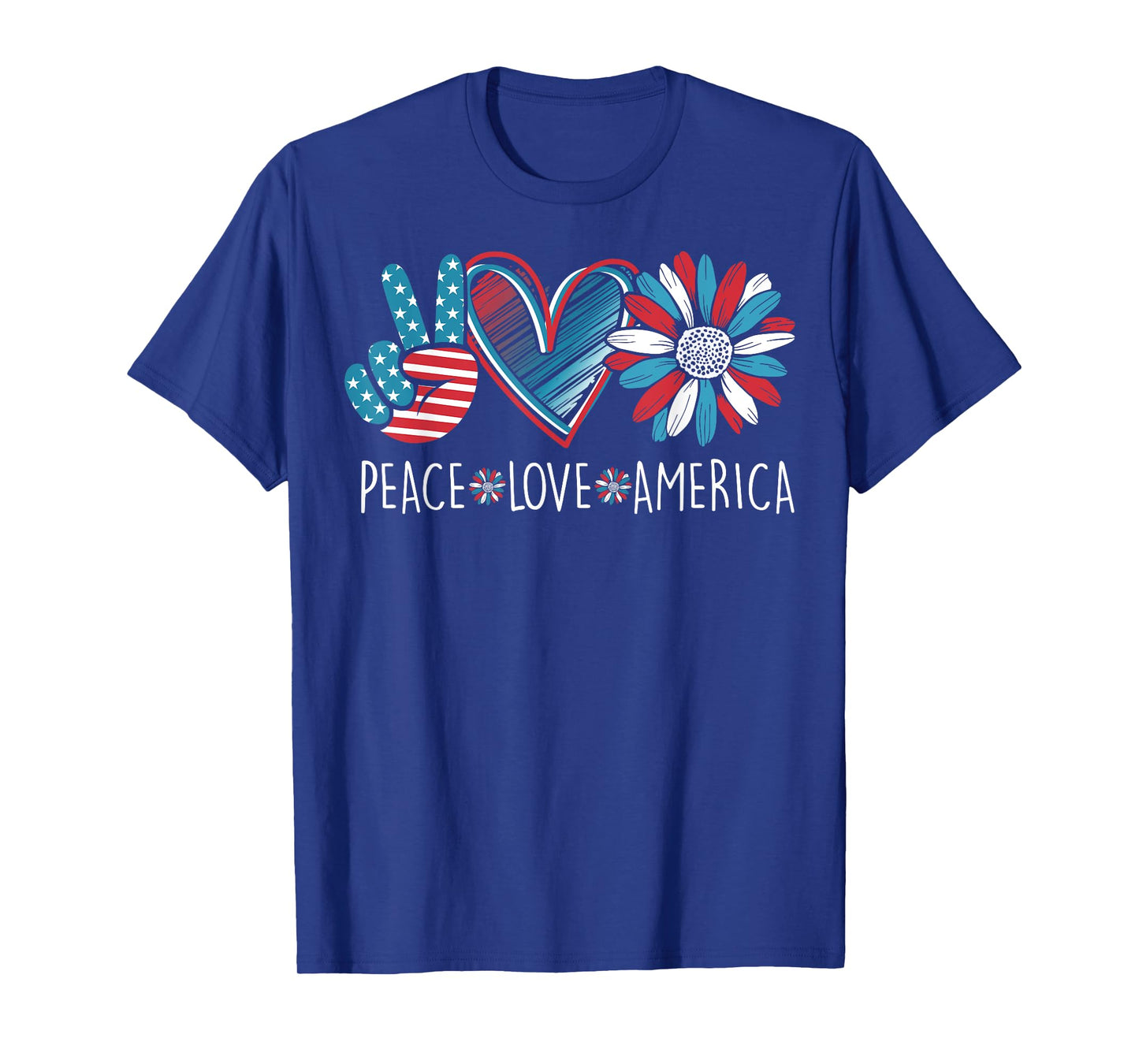 Peace Love America Daisy 4th July Patriotic US American Flag T-Shirt