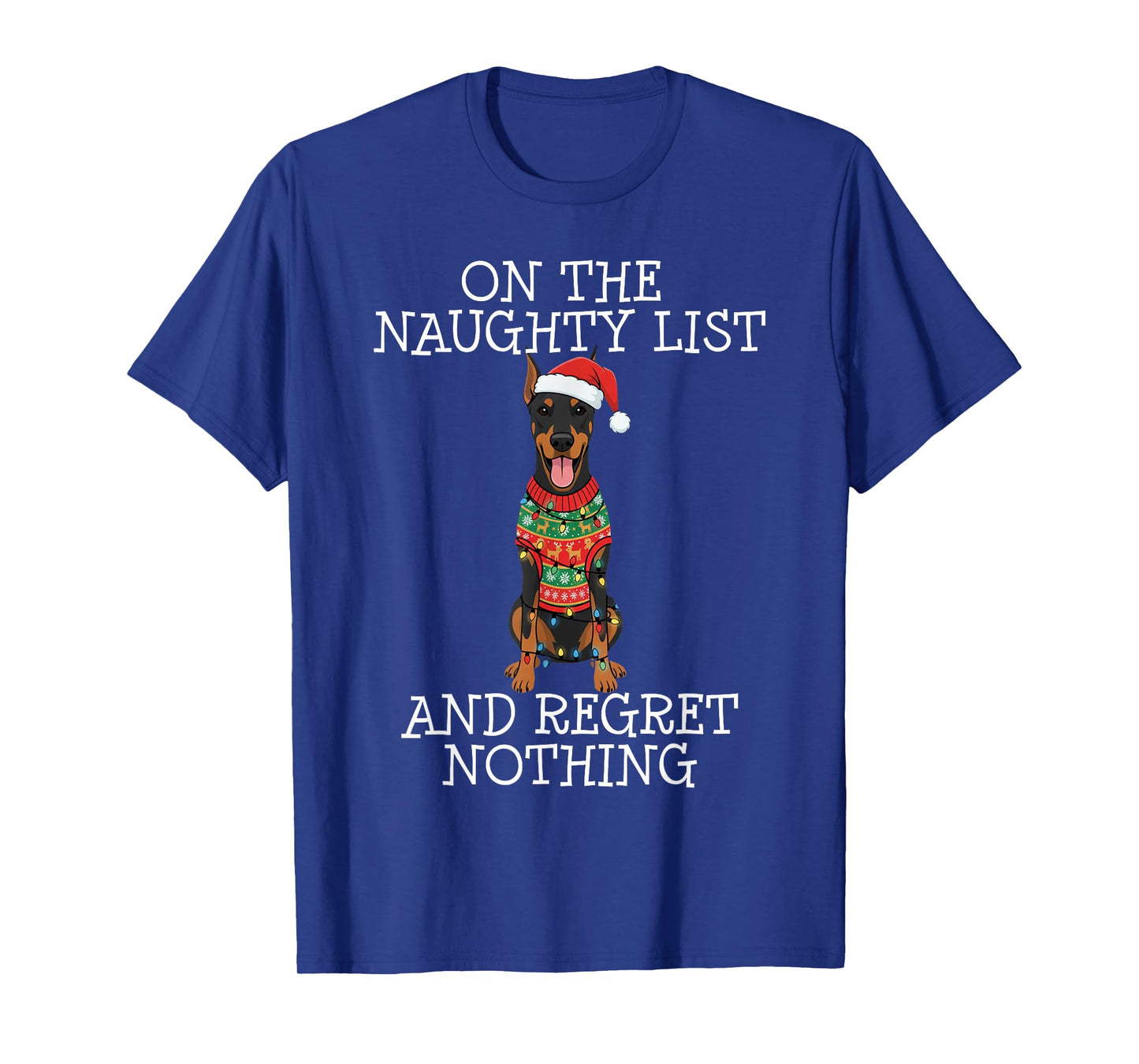 Funny Christmas Doberman Pinscher Naughty List T-Shirt