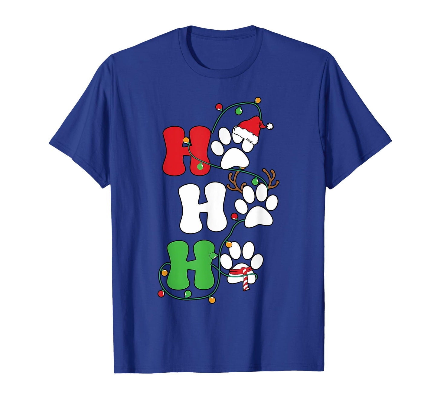 Ho Ho Ho Christmas Dog Paws Print Funny Christmas Dog Lover T-Shirt