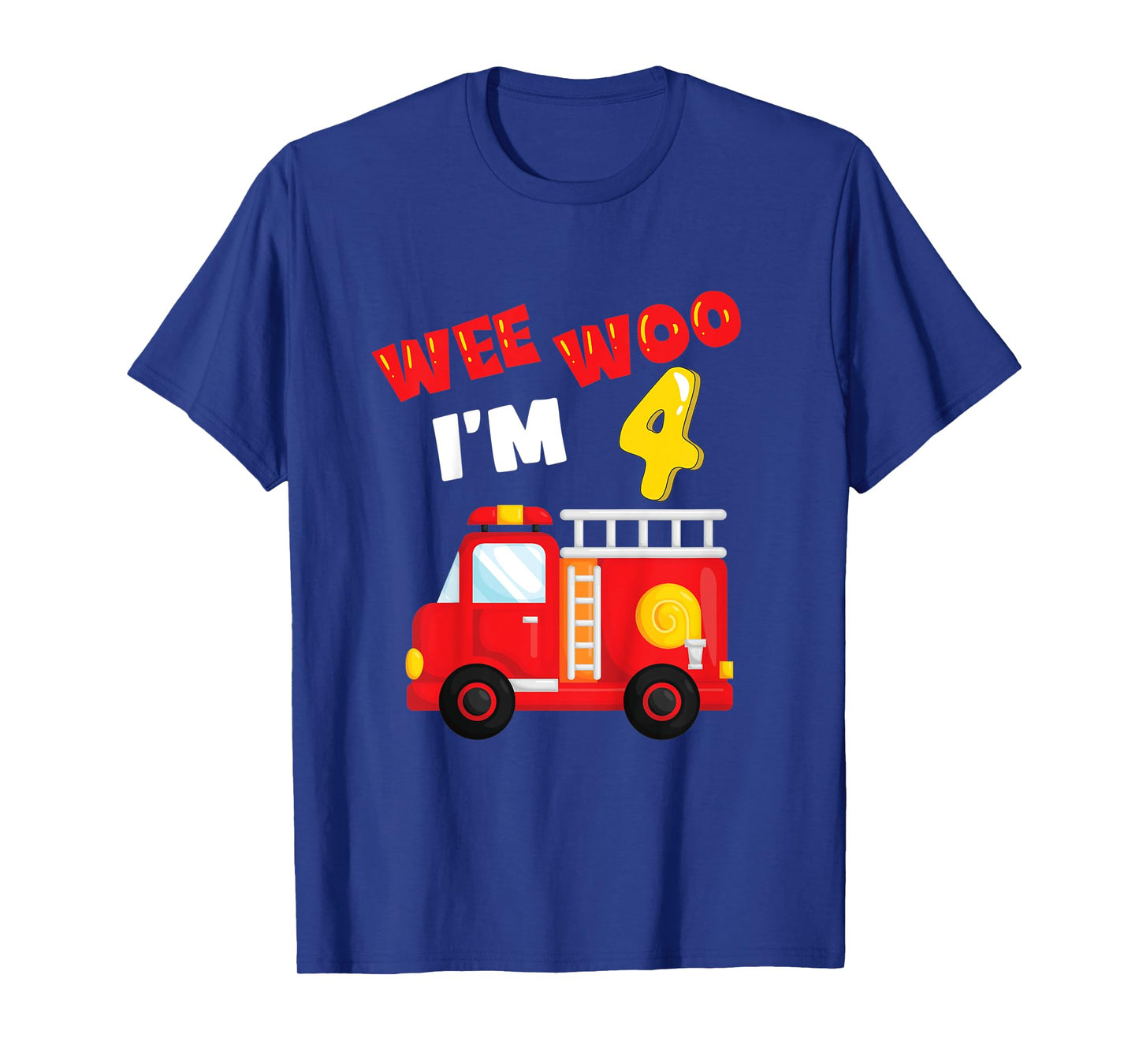 Kids Wee Woo - Fire Truck - 4 Year Old - Firefighter 4th Birthday T-Shirt