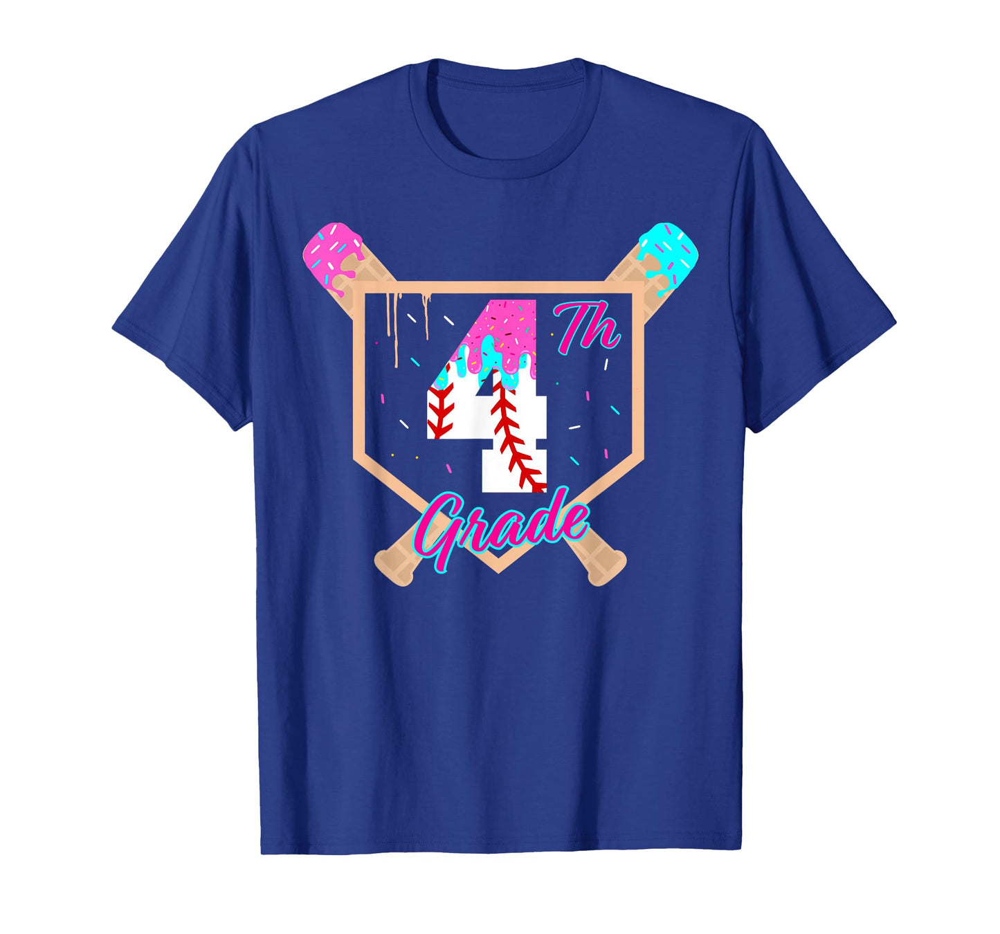 4th Grade Back to School Baseball Ice Cream Drip Home Plate T-Shirt