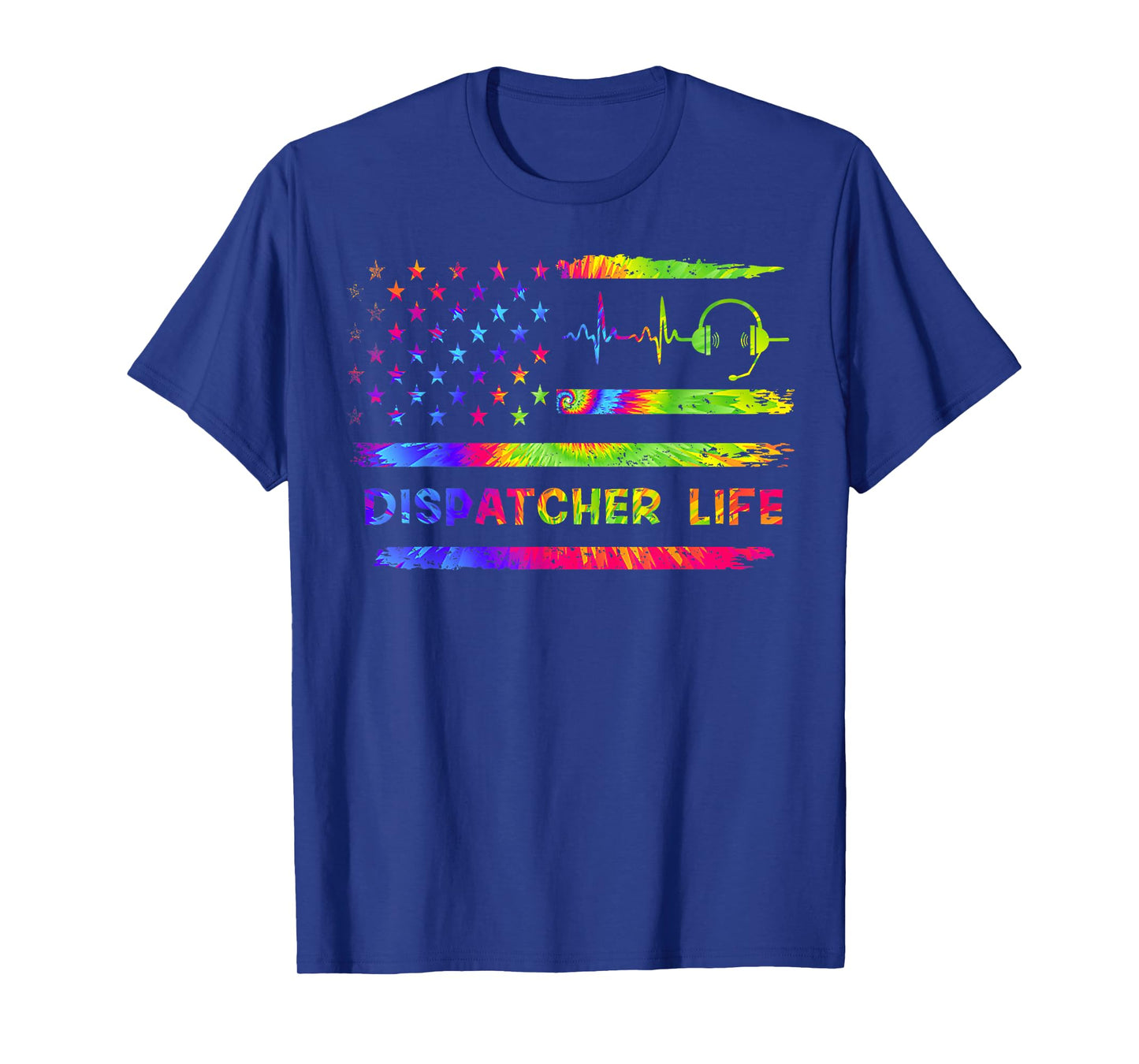 American USA Flag 911 Dispatcher Vintage Tie Dye Rainbow T-Shirt