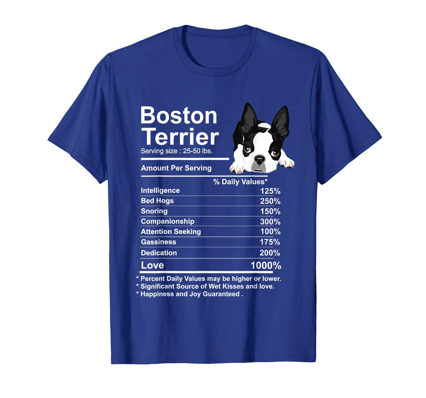Funny Boston Terrier Facts Nutrition Gift Boston Terrier mom T-Shirt