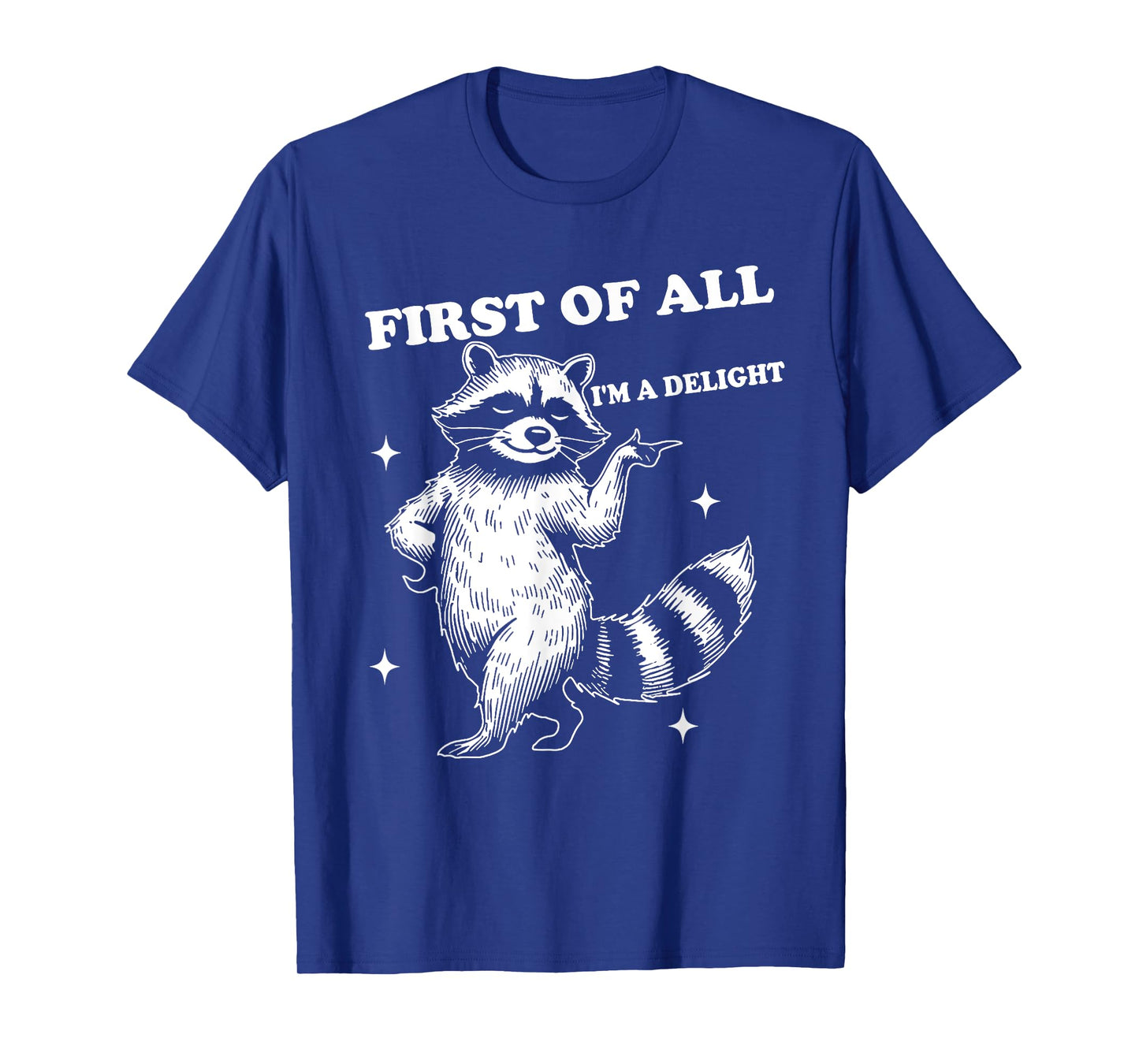 Cool Opossum Raccoon Graphics and Tees Retro First Of All I'm A Delight Funny Sarcastic Raccoon Joke T-Shirt