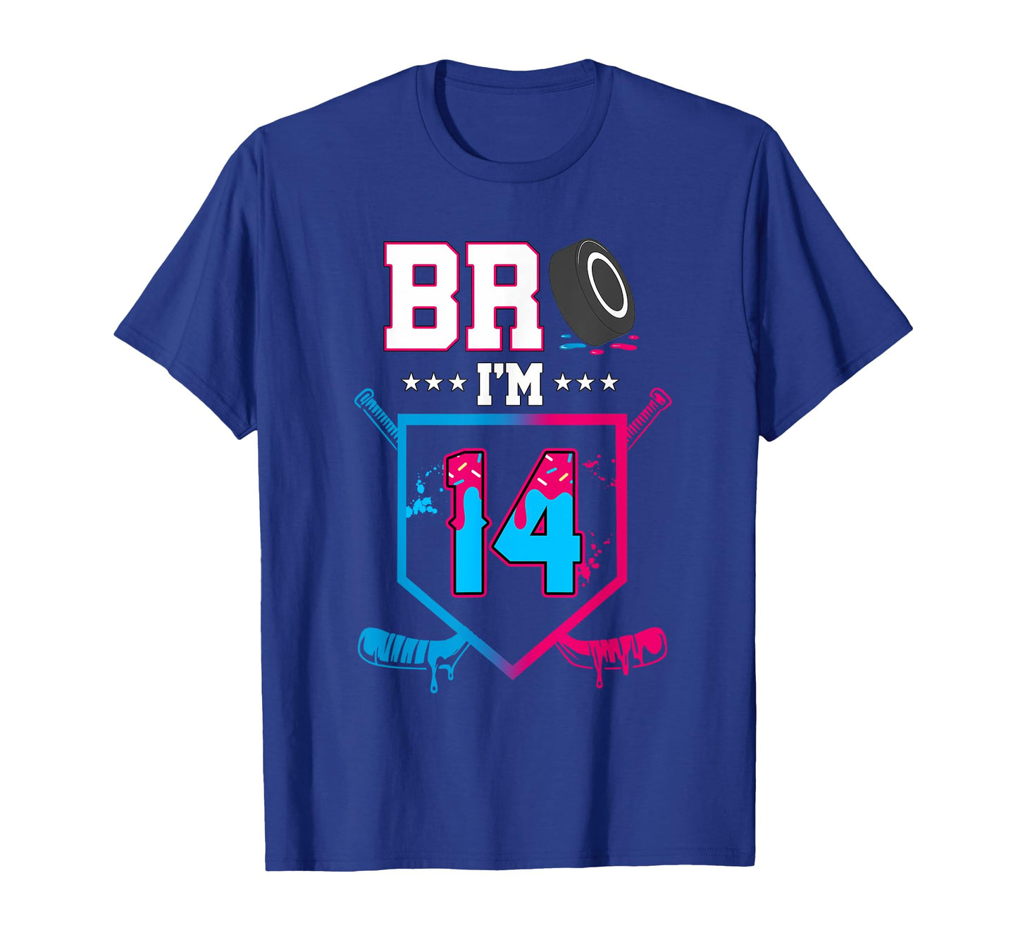Bro I'm 14 Year Old Hockey Ice Cream Drip 14th Birthday Boy T-Shirt