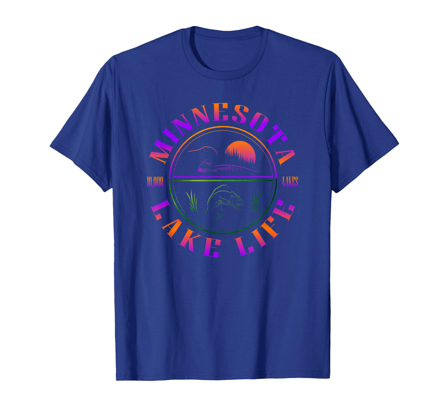 Minnesota Lake Life with Loon, Walleye, and Sunset T-Shirt