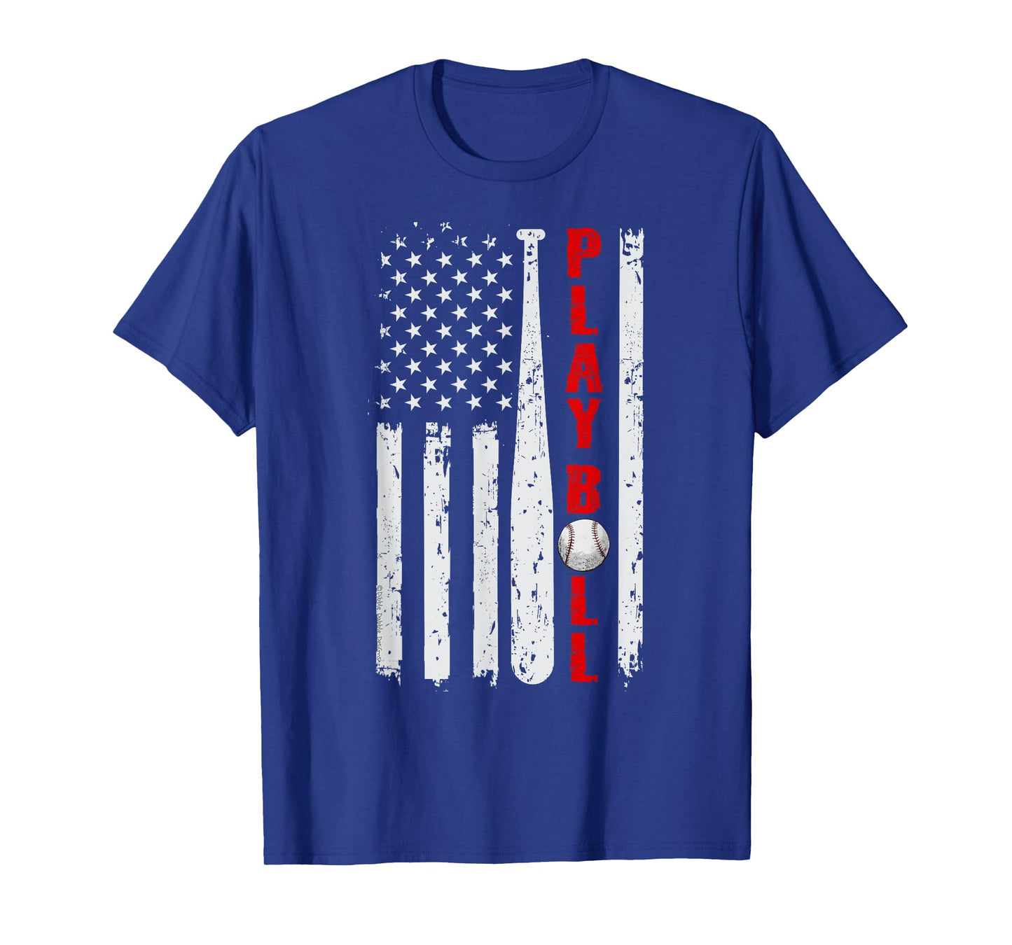 Baseball USA Flag Ball and Bat PLAY BALL Softball Baseball Women Girls Kids Men T-Shirt