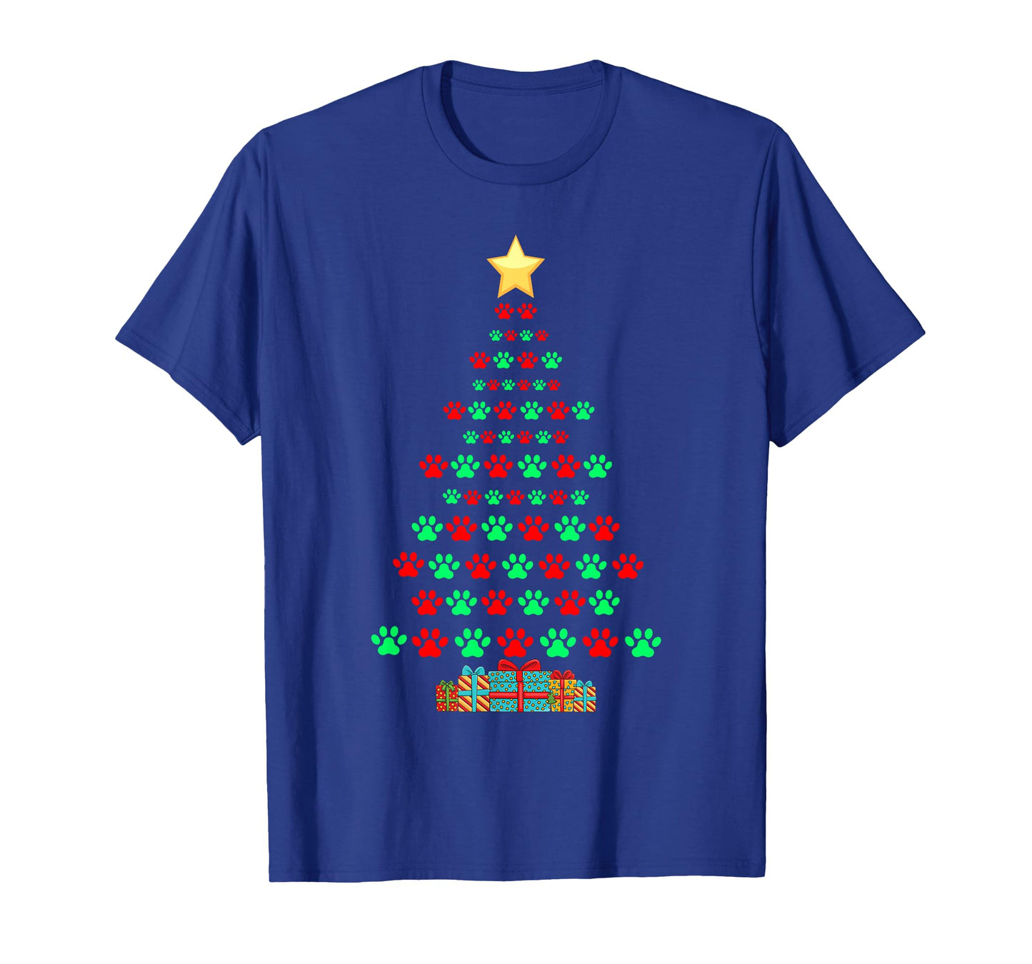 Super Cute Dog Paws Print Christmas Tree T-Shirt