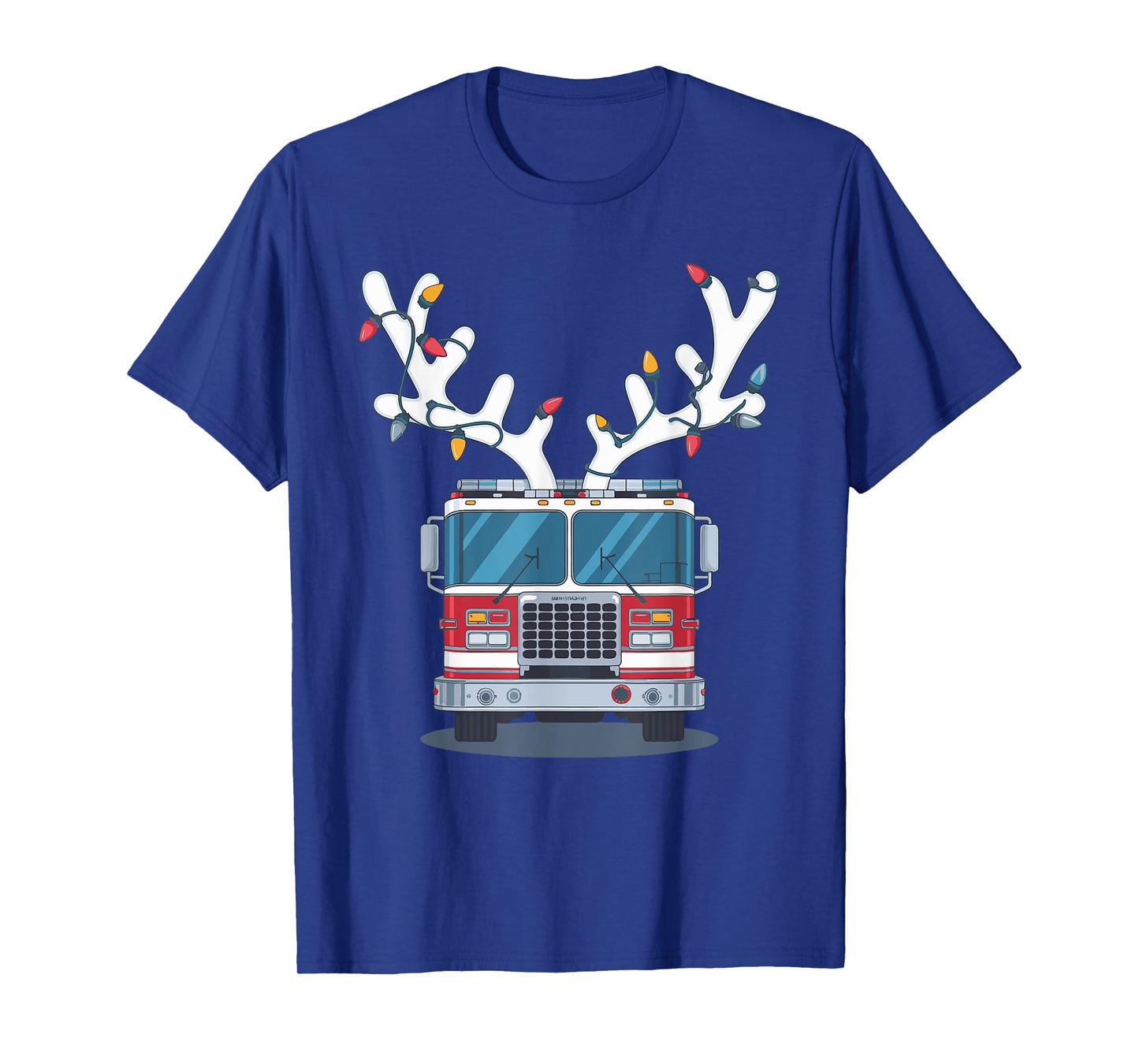Christmas Firetruck Firefighter Xmas Unisex-Adult T-Shirt, Black, Small, Short Sleeve