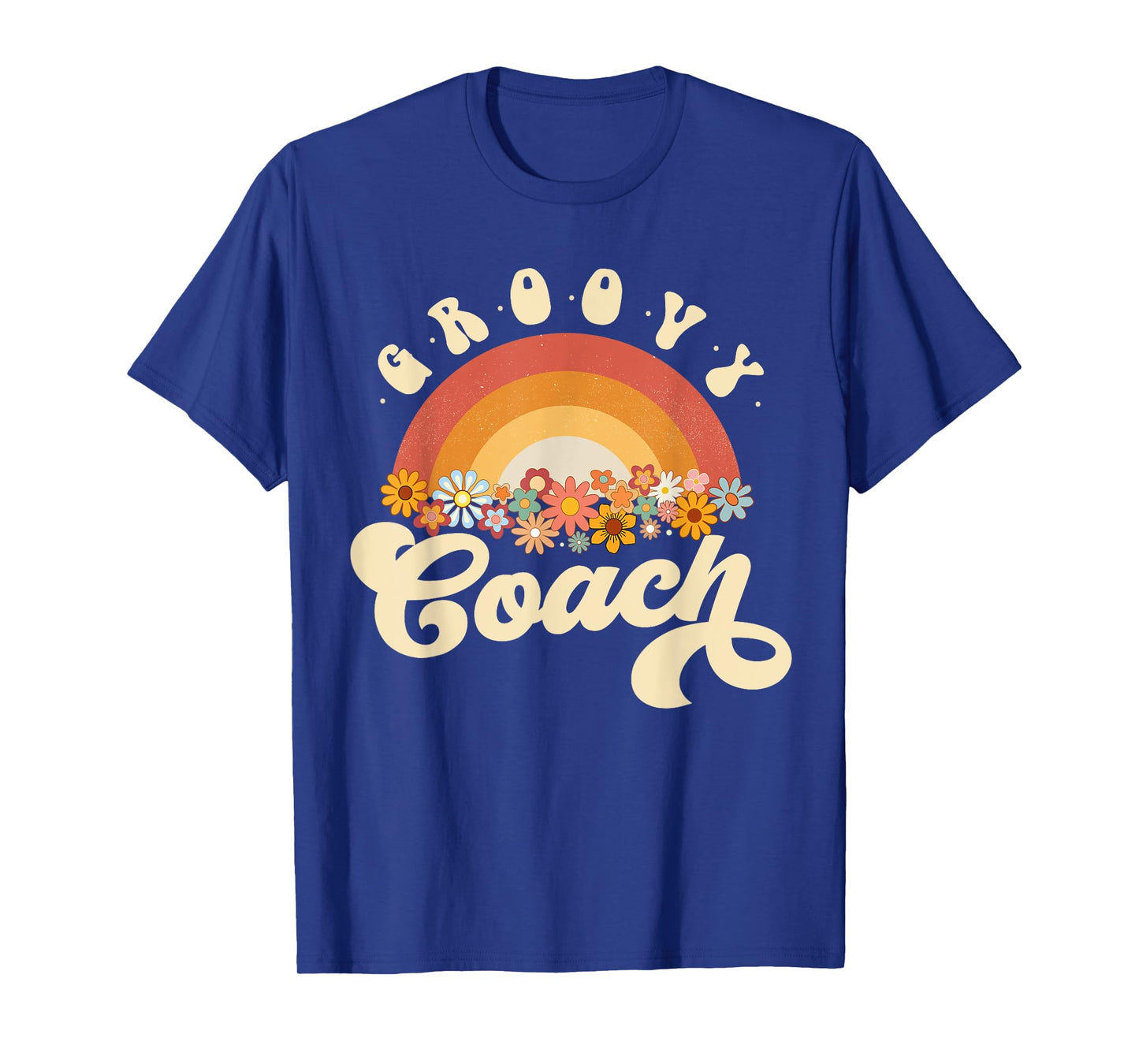 Groovy Coach Retro Rainbow Colorful Flowers Design Coach T-Shirt