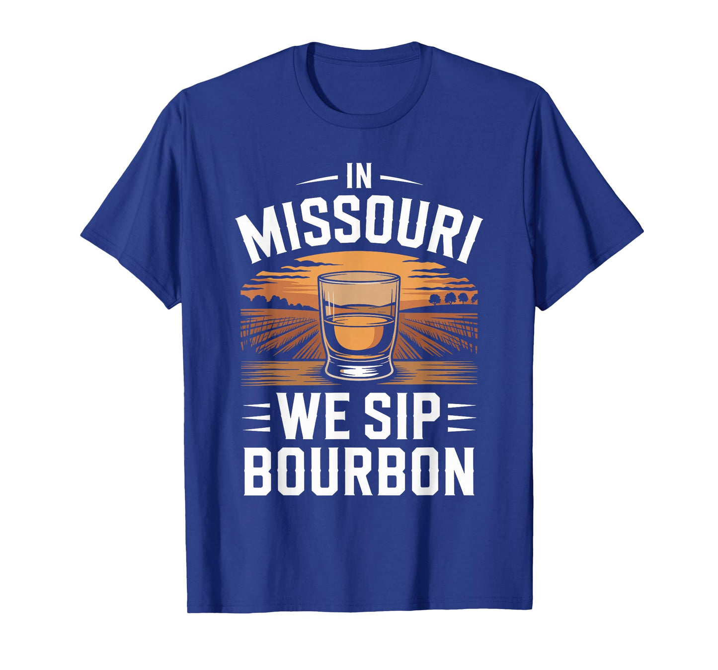 in Missouri We Sip Bourbon Vintage Sunset Whiskey T-Shirt