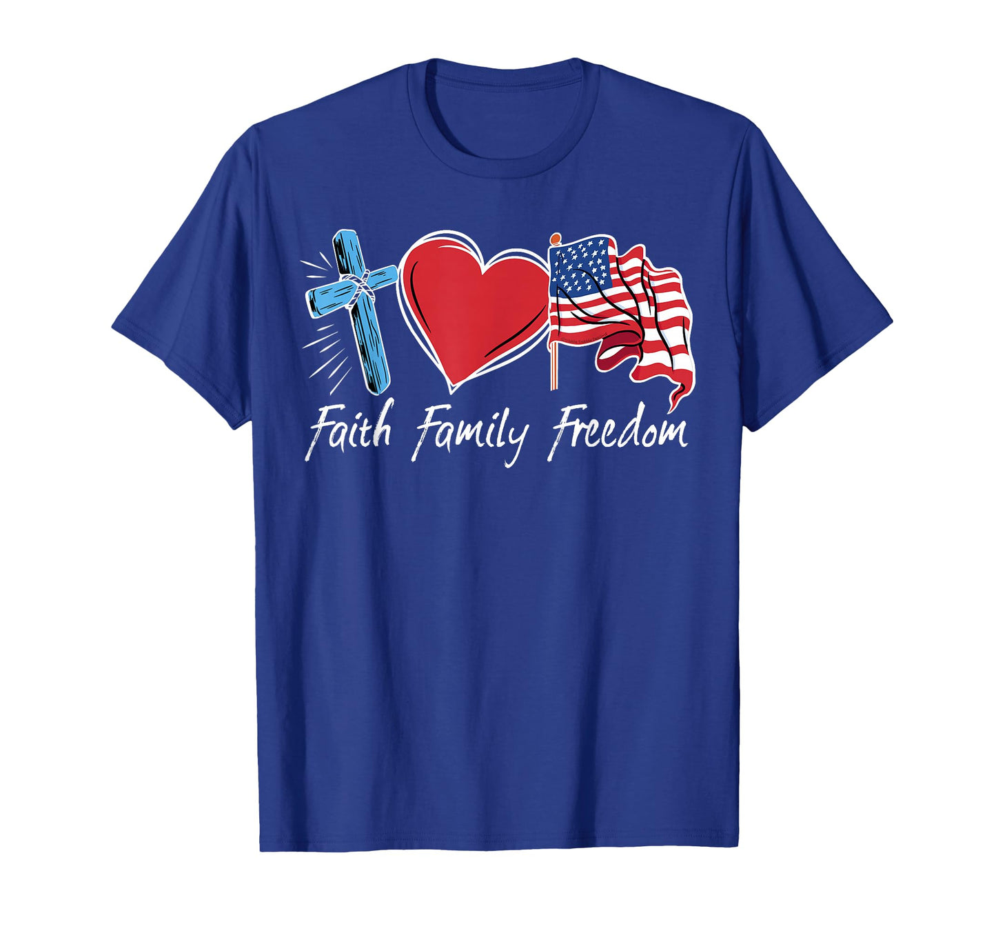 Patriotic Retro Faith Family Freedom USA Flag 4th of July T-Shirt