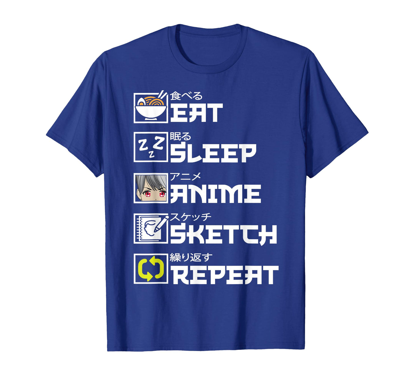 Eat Sleep Anime Sketch Repeat Kawaii Otaku Manga Ramen Japan T-Shirt