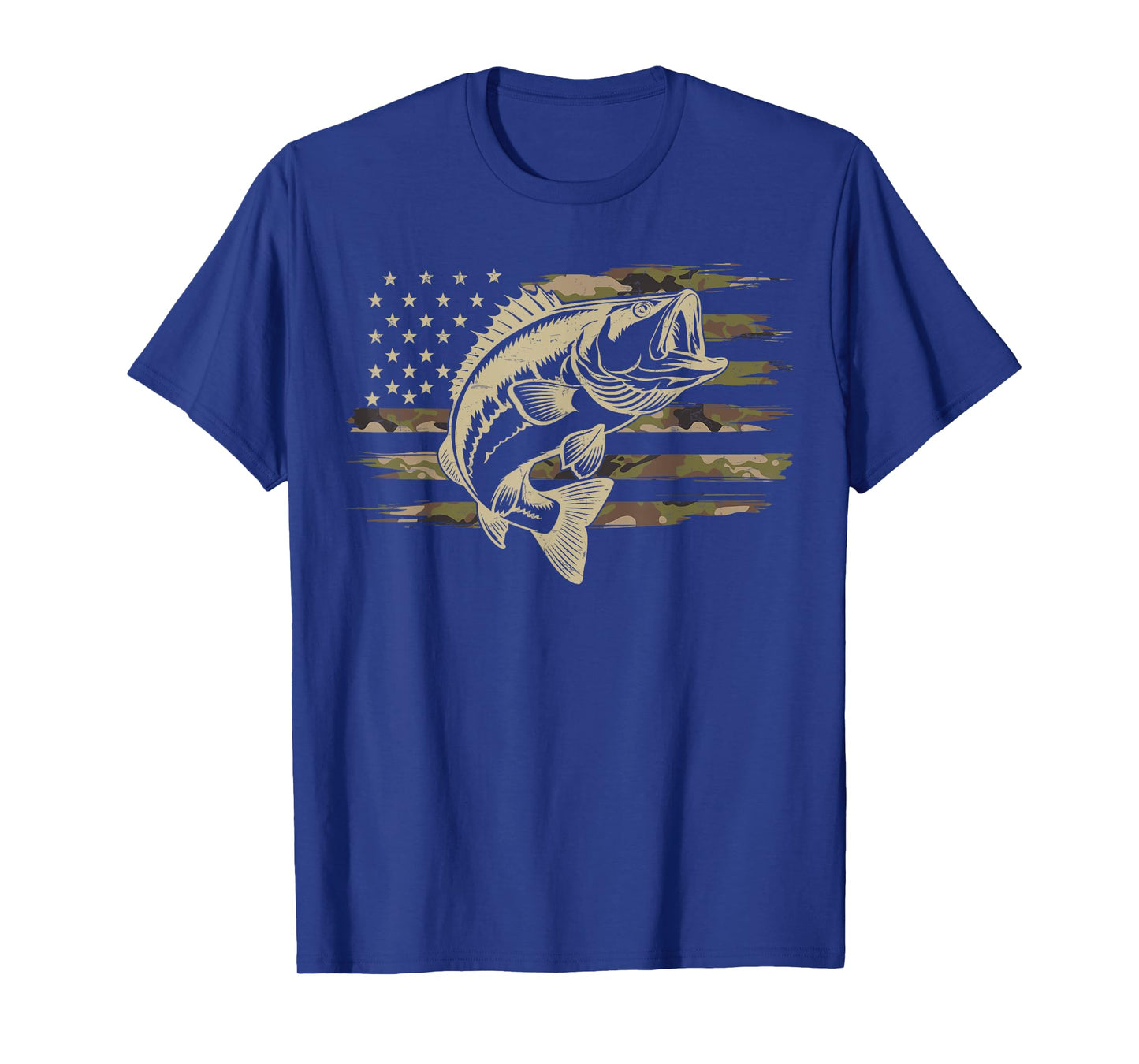 Fishing Camouflage American Flag Black Bass Fisherman Camo T-Shirt