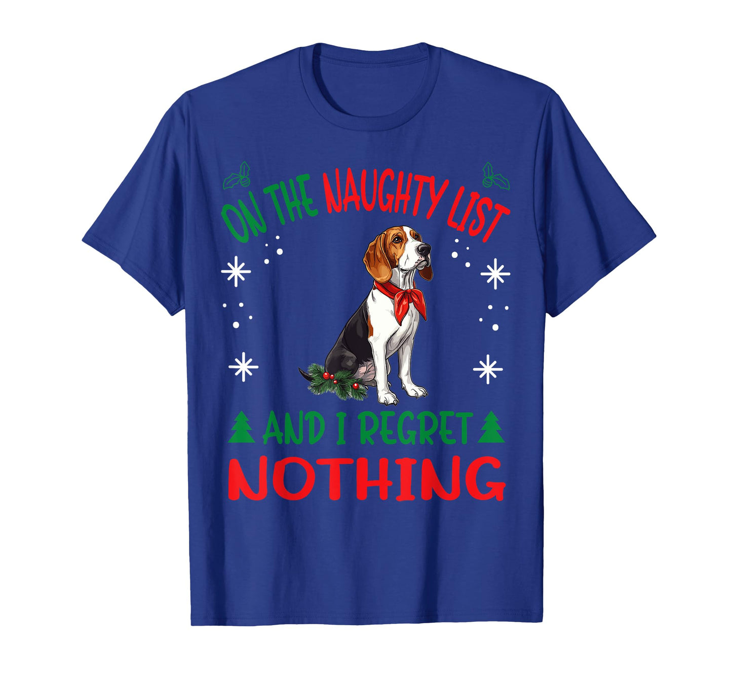 Cute Treeing Walker Coonhound Dog Christmas On The Naughty Men Women T-Shirt