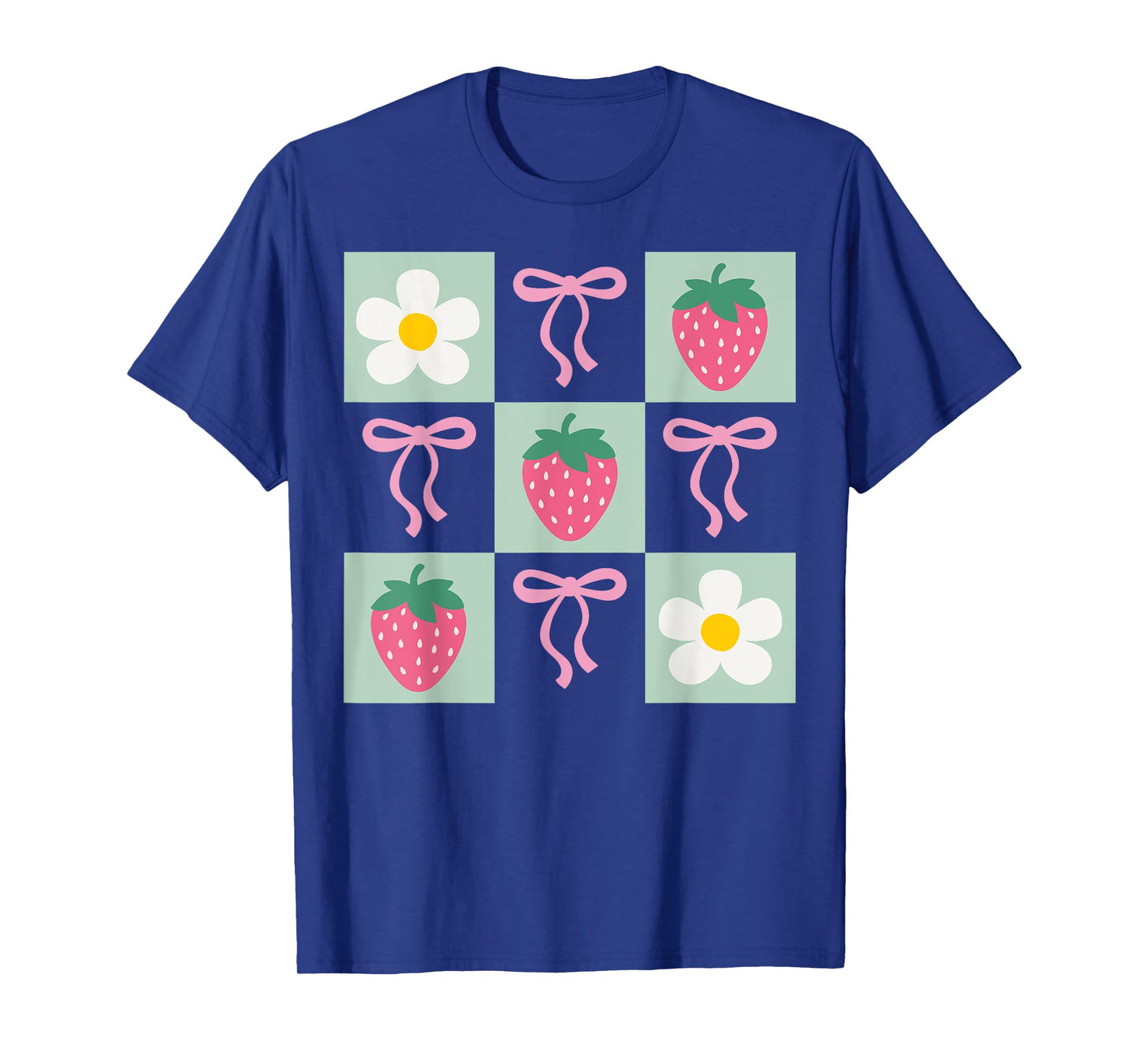 Retro Strawberry Coquette Bow Daisy Checkered Girl Aesthetic T-Shirt