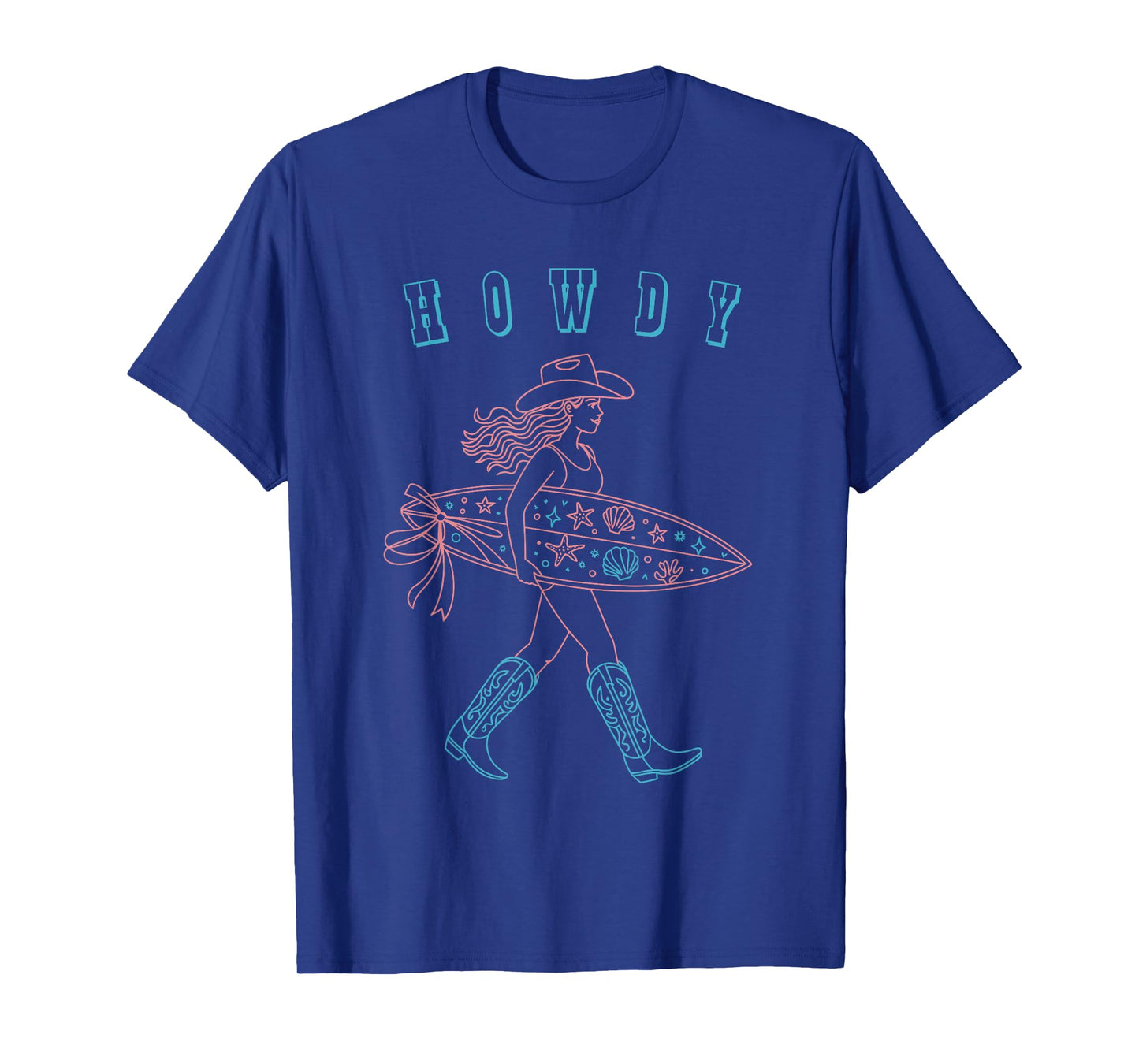 Western Howdy Cowgirl with Surfboard Beach T-Shirt