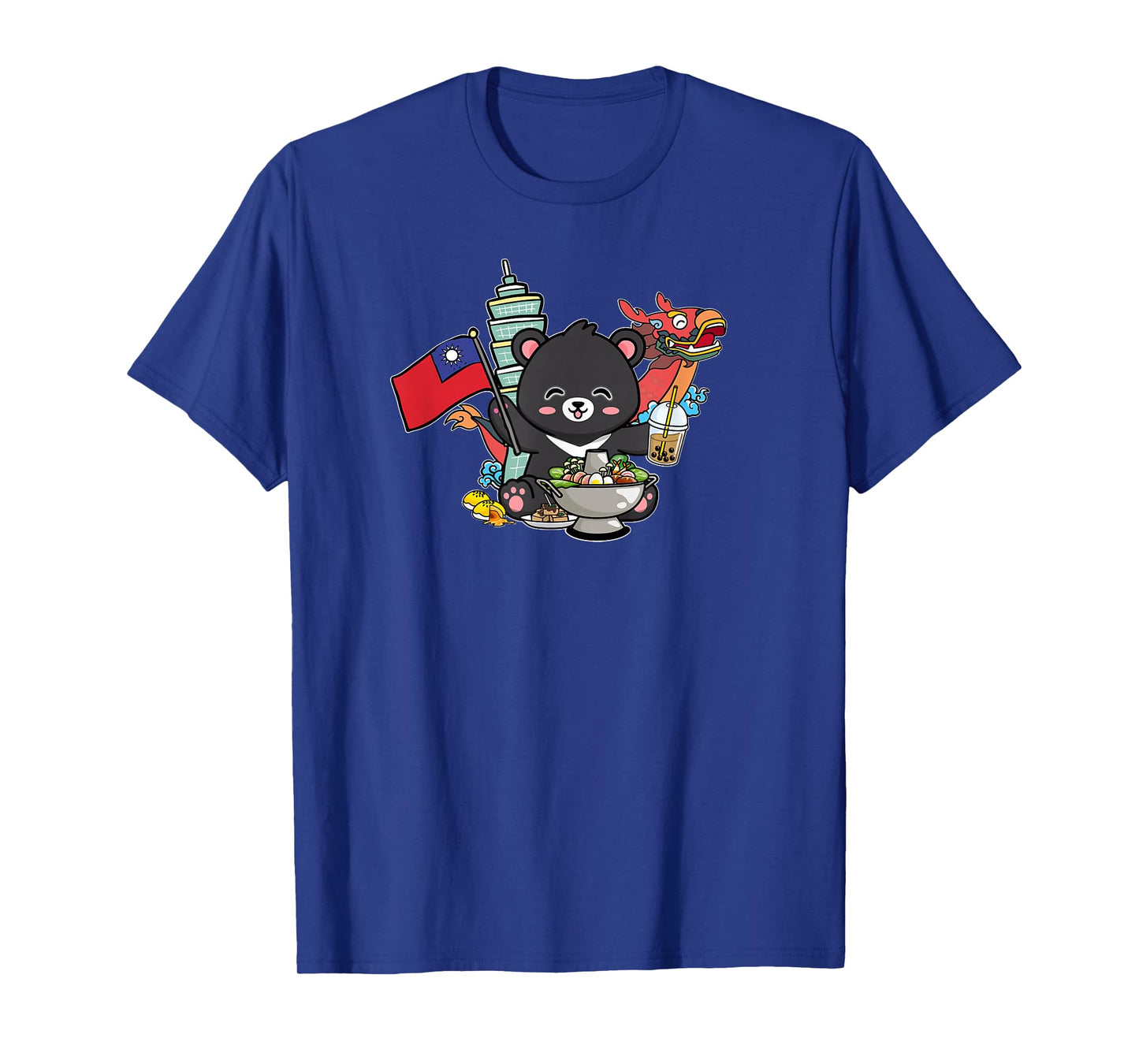 Kawaii Hot Pot Boba Bear Taiwan Flag Travel T-Shirt