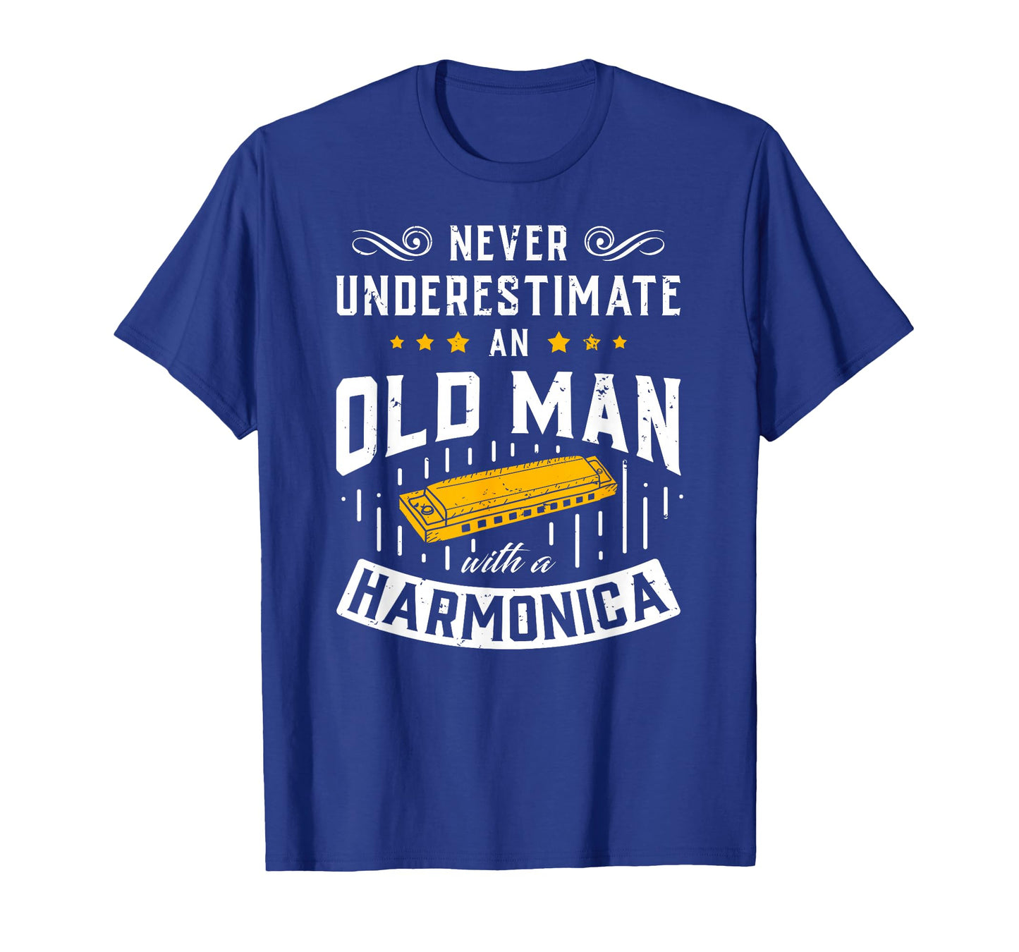 An Old Man With A Harmonica Music Musician Gift T-Shirt