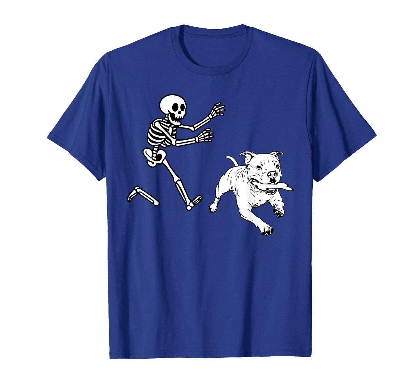 Funny American Bulldog Running Skeleton Halloween T-Shirt