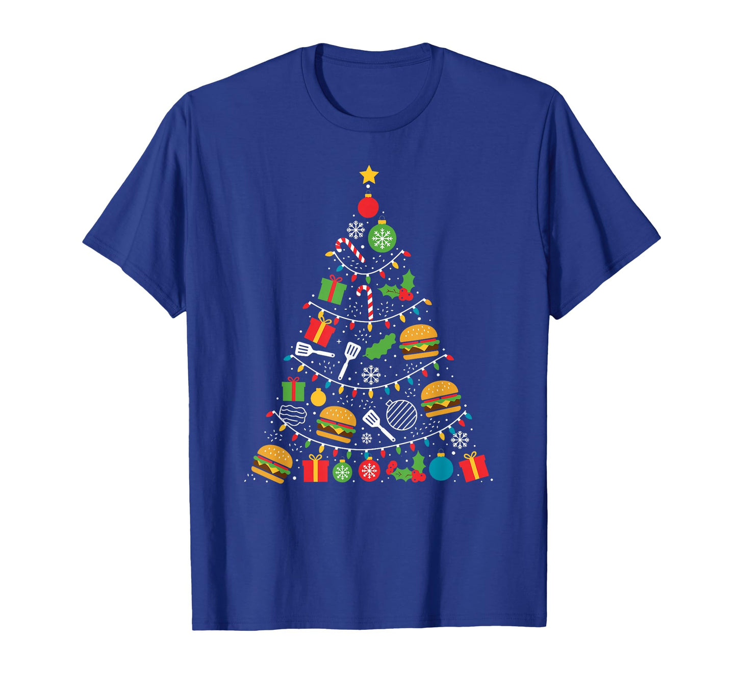 Hamburger Christmas Tree Lights Xmas Womens Mens Kids T-Shirt