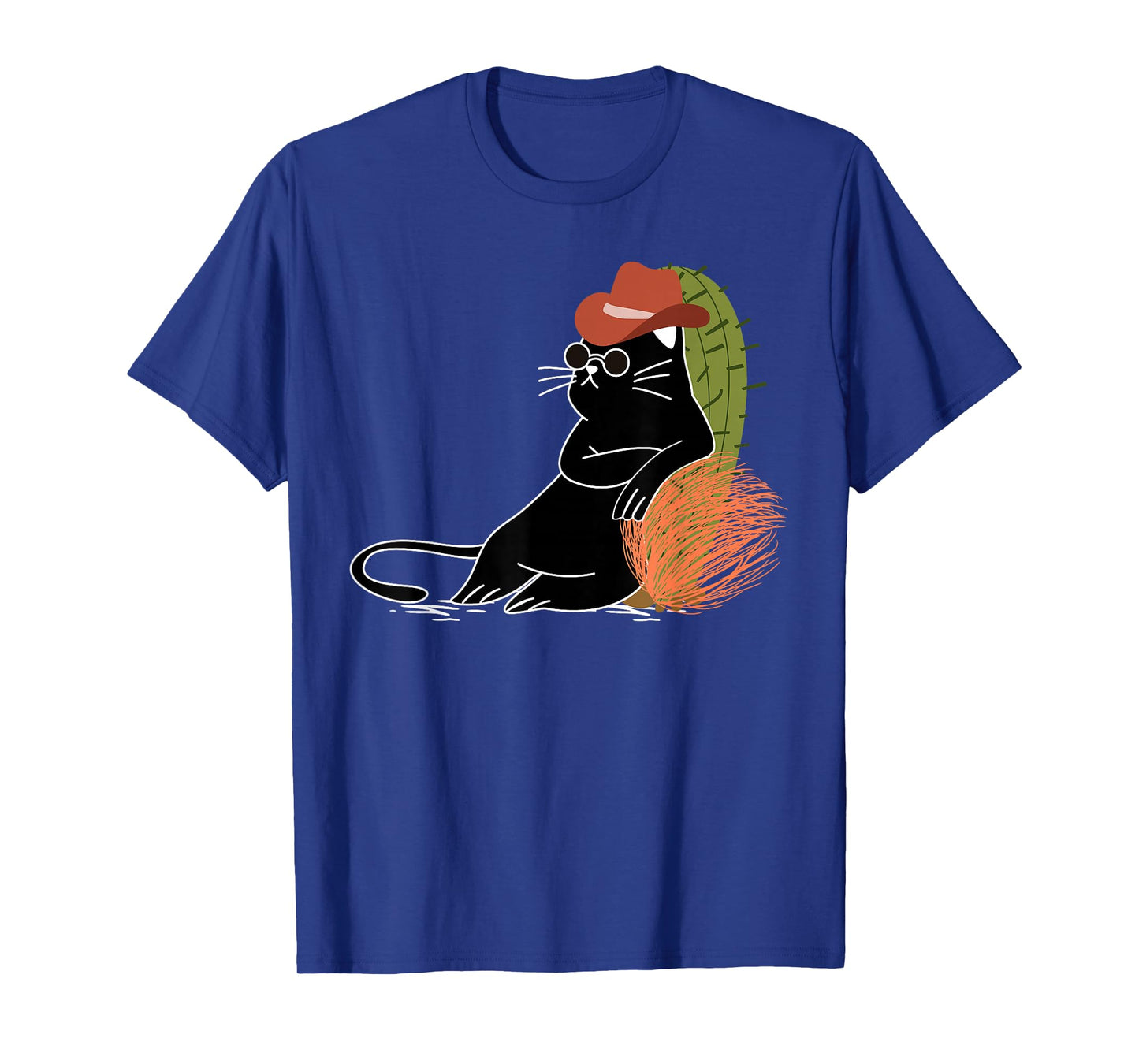 Relaxed Cowboy Cat Amidst Cactus and Wild West Tumbleweeds T-Shirt