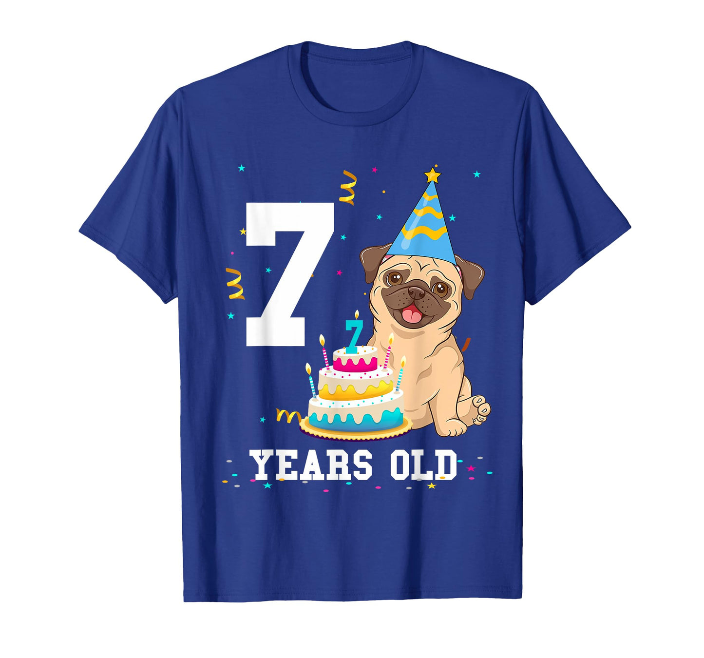 7 Years Old Birthday Pug Dog Lover Party Kids Boys Girls T-Shirt