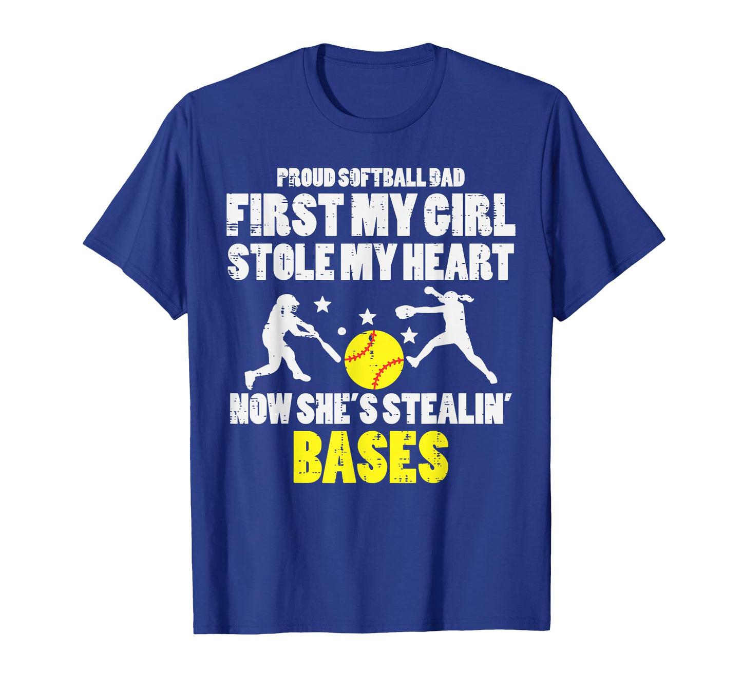 Softball Dad Girl Stole My Heart Stealing Bases Fathers Day T-Shirt