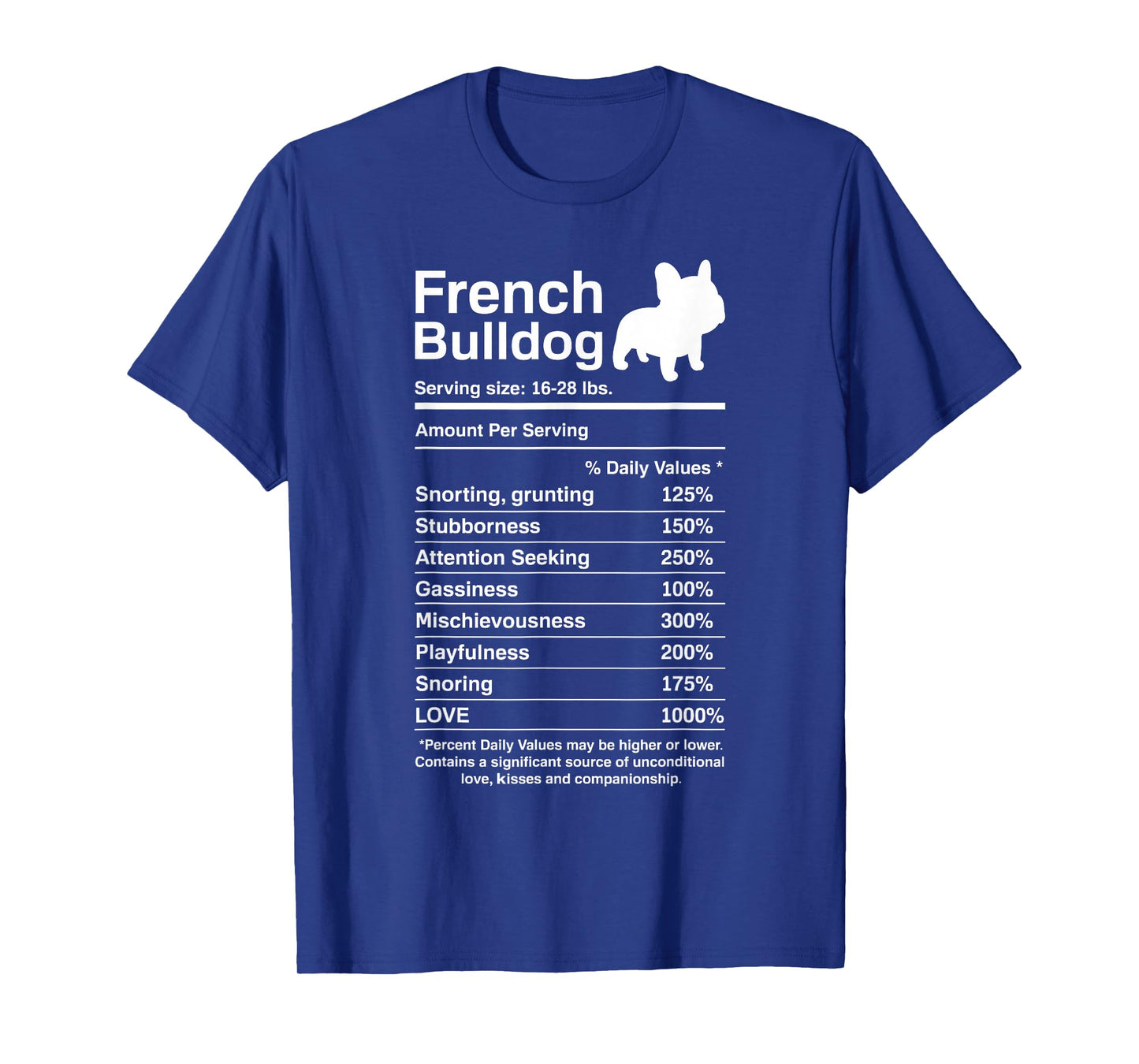 French Bulldog Facts Nutrition Funny Frenchie Lover T-Shirt Small