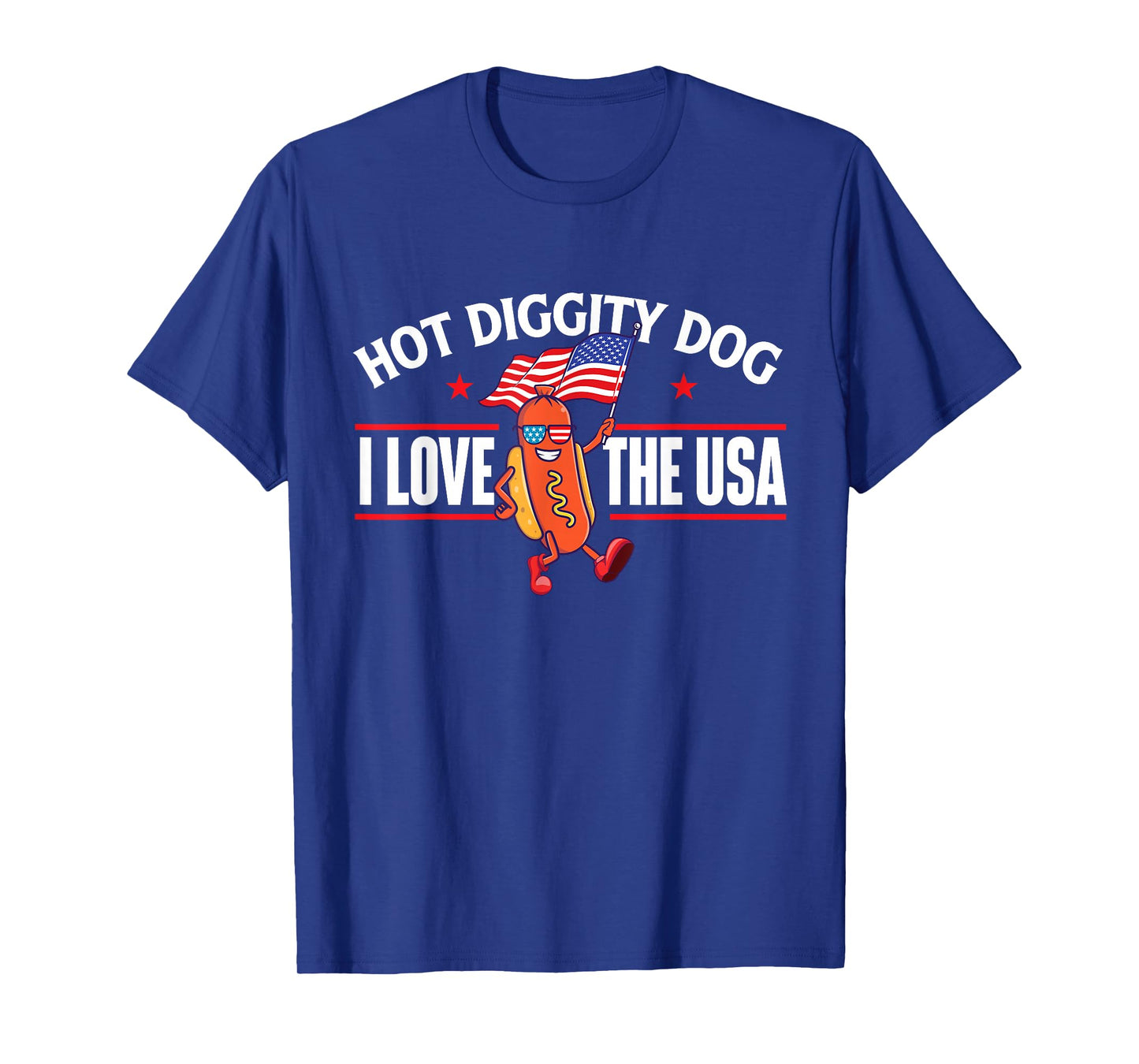 Hot Diggity Dog - USA American Flag 4th of July Fourth T-Shirt Small