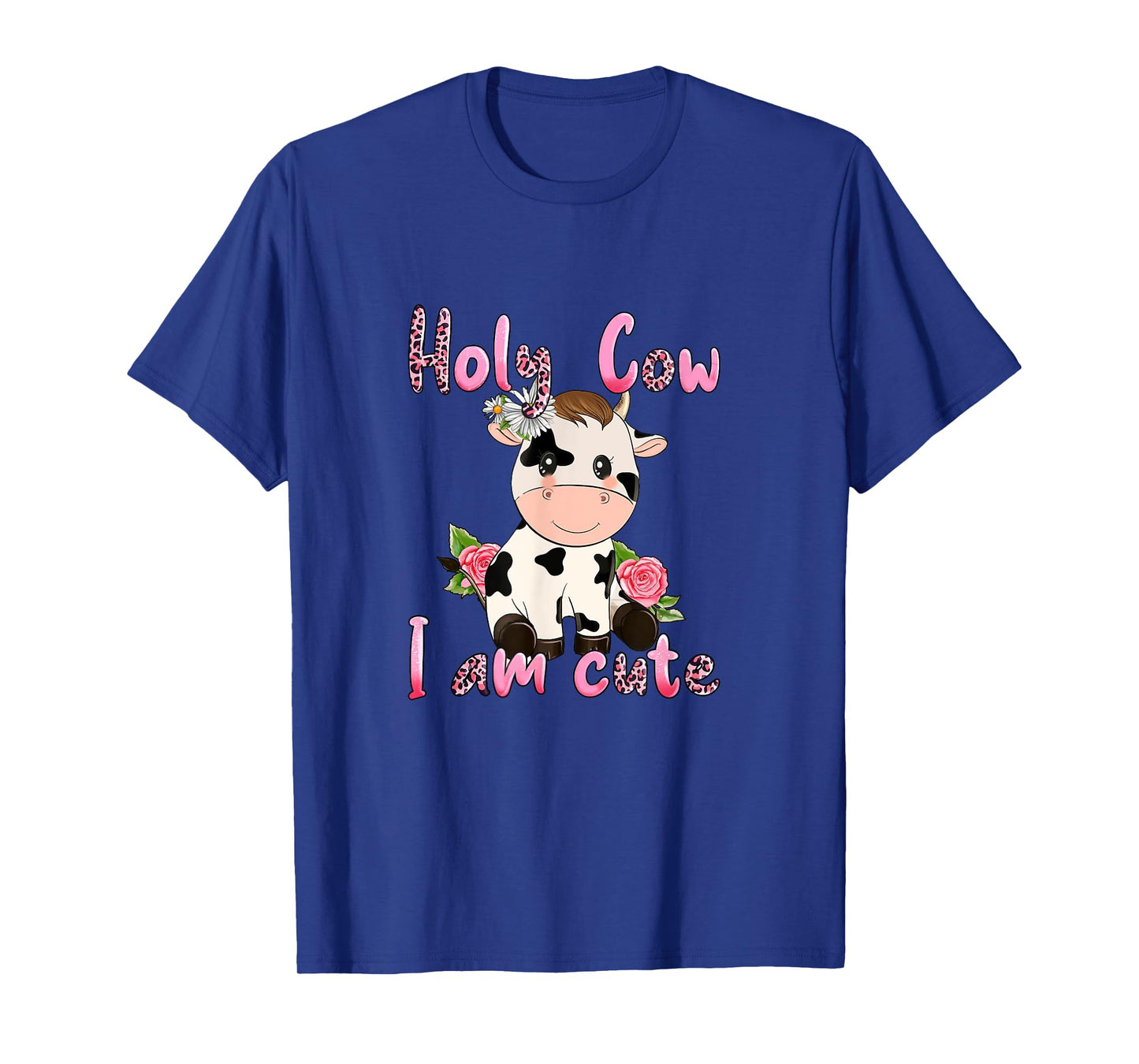Pink Vintage Holy Cow I'm Cute Moo Cow Mama Leopard Floral T-Shirt