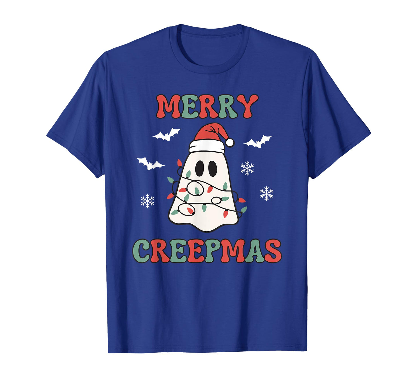 Merry Creepmas Christmas Ghost Wrapped in Lights Cute Kawaii T-Shirt